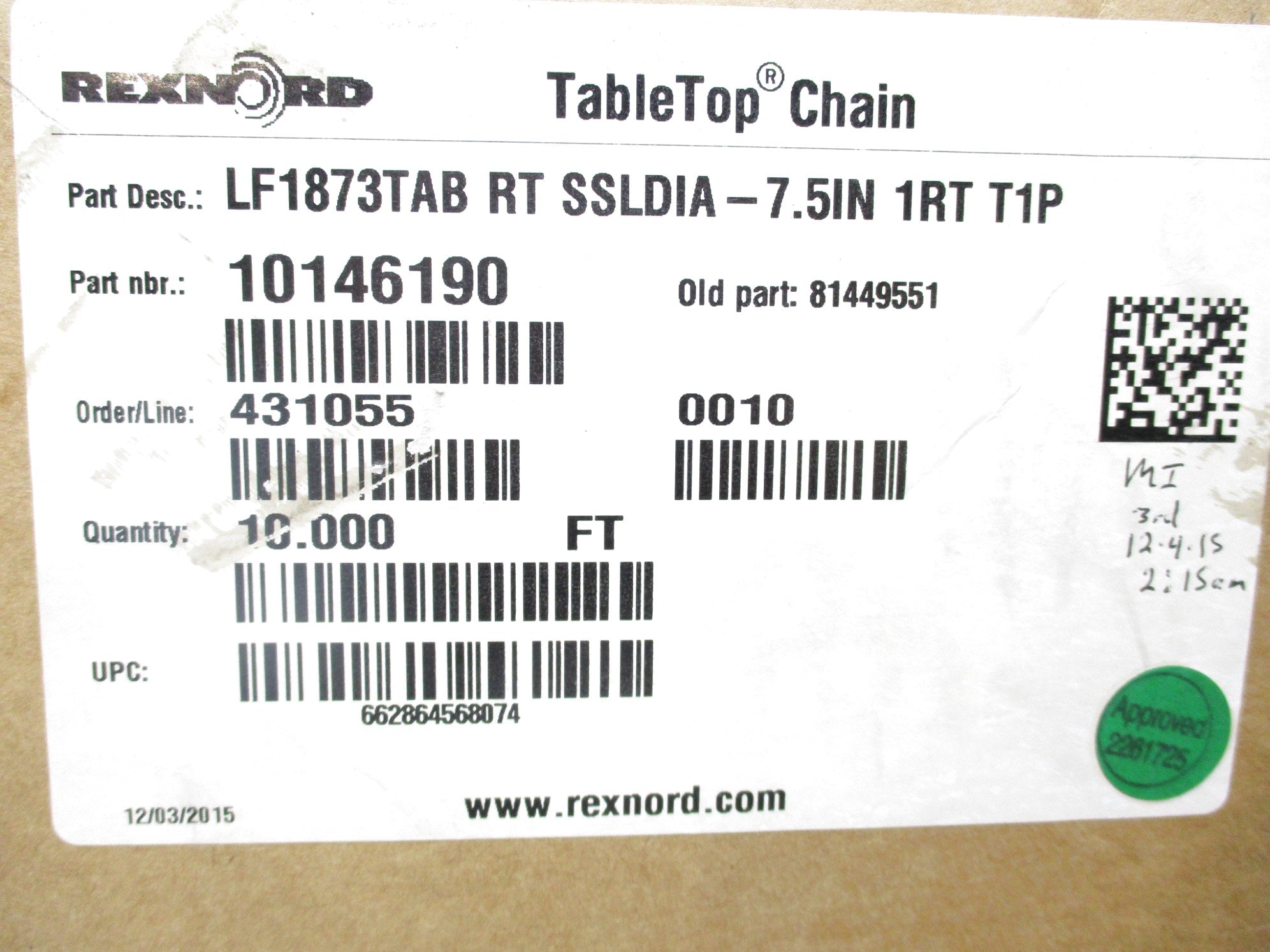 REXNORD LF1873TAB-RT-SSLDIA-7.5IN NSMP