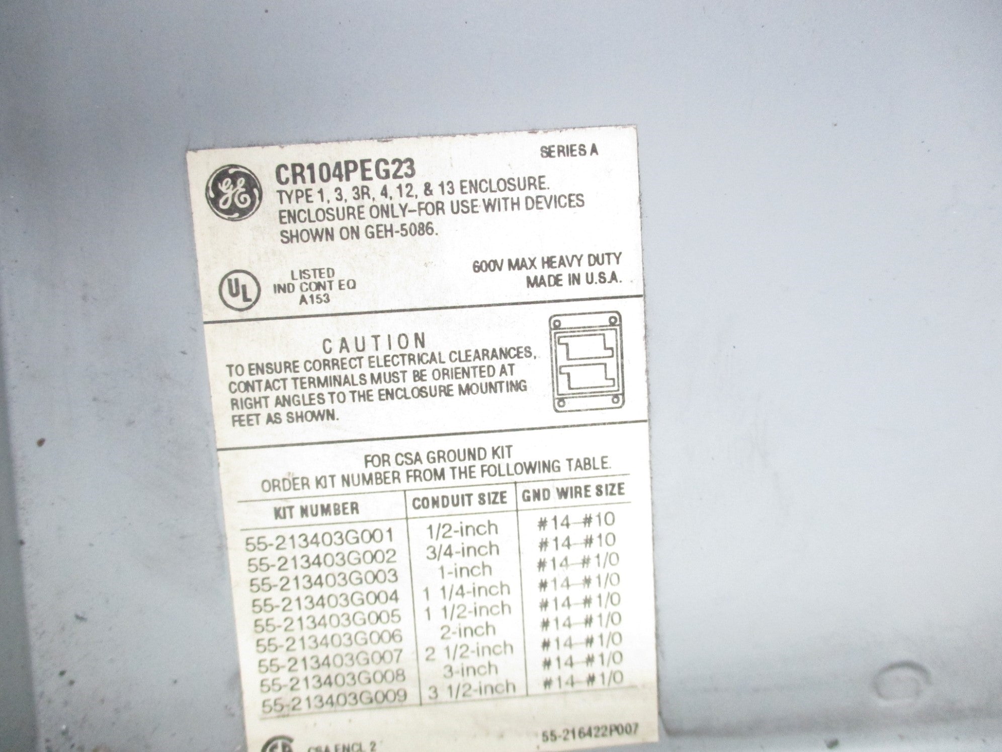 GENERAL ELECTRIC CR104PEG23 UNMP