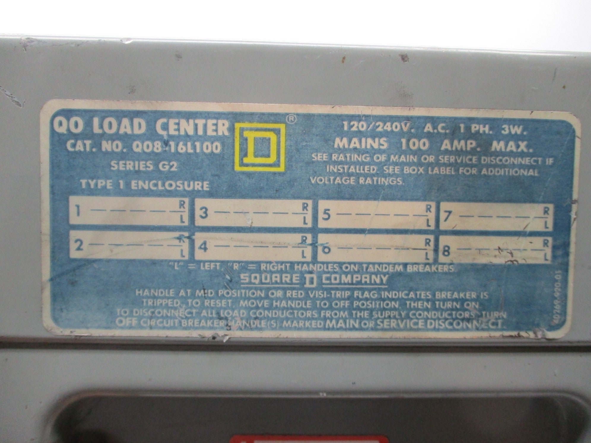SQUARE D Q08-16L100 UNMP