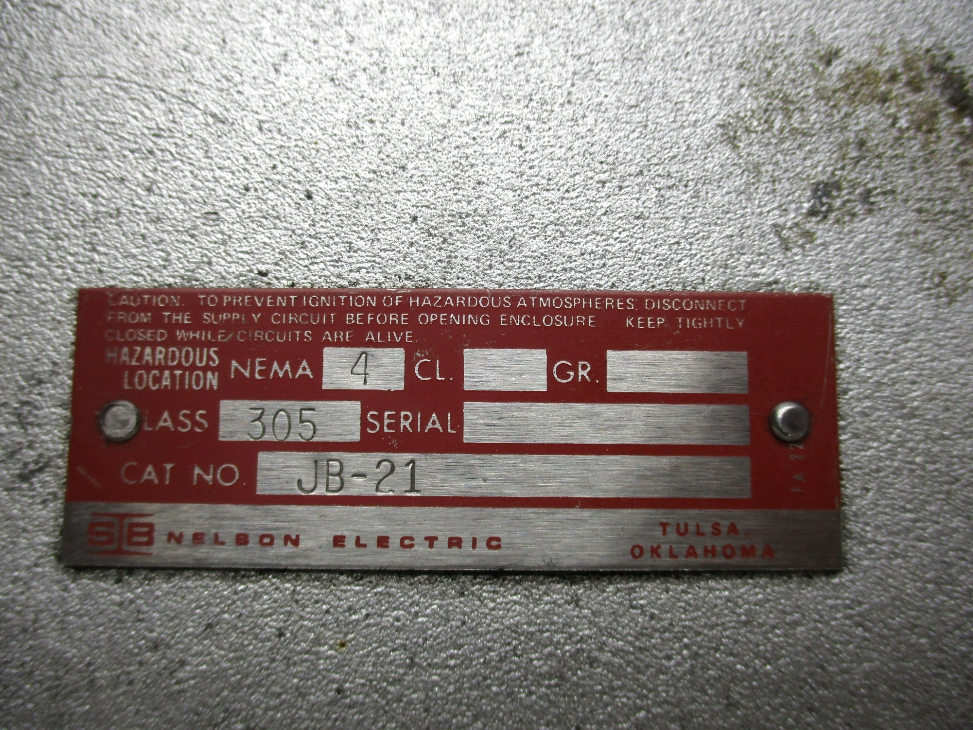 NELSON ELECTRIC JB-21 UNMP