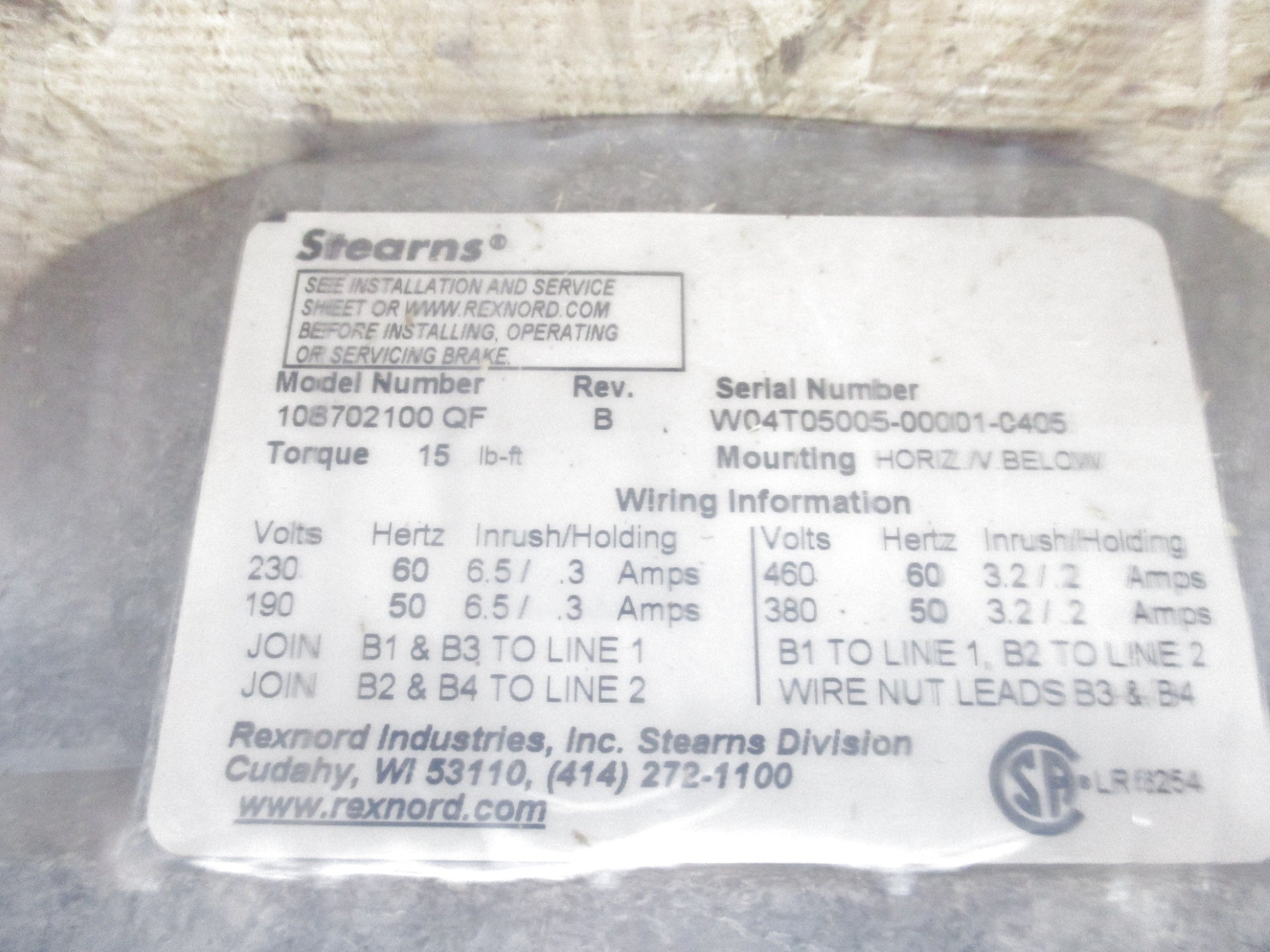 STEARNS 108702100QF REV. B NSMP