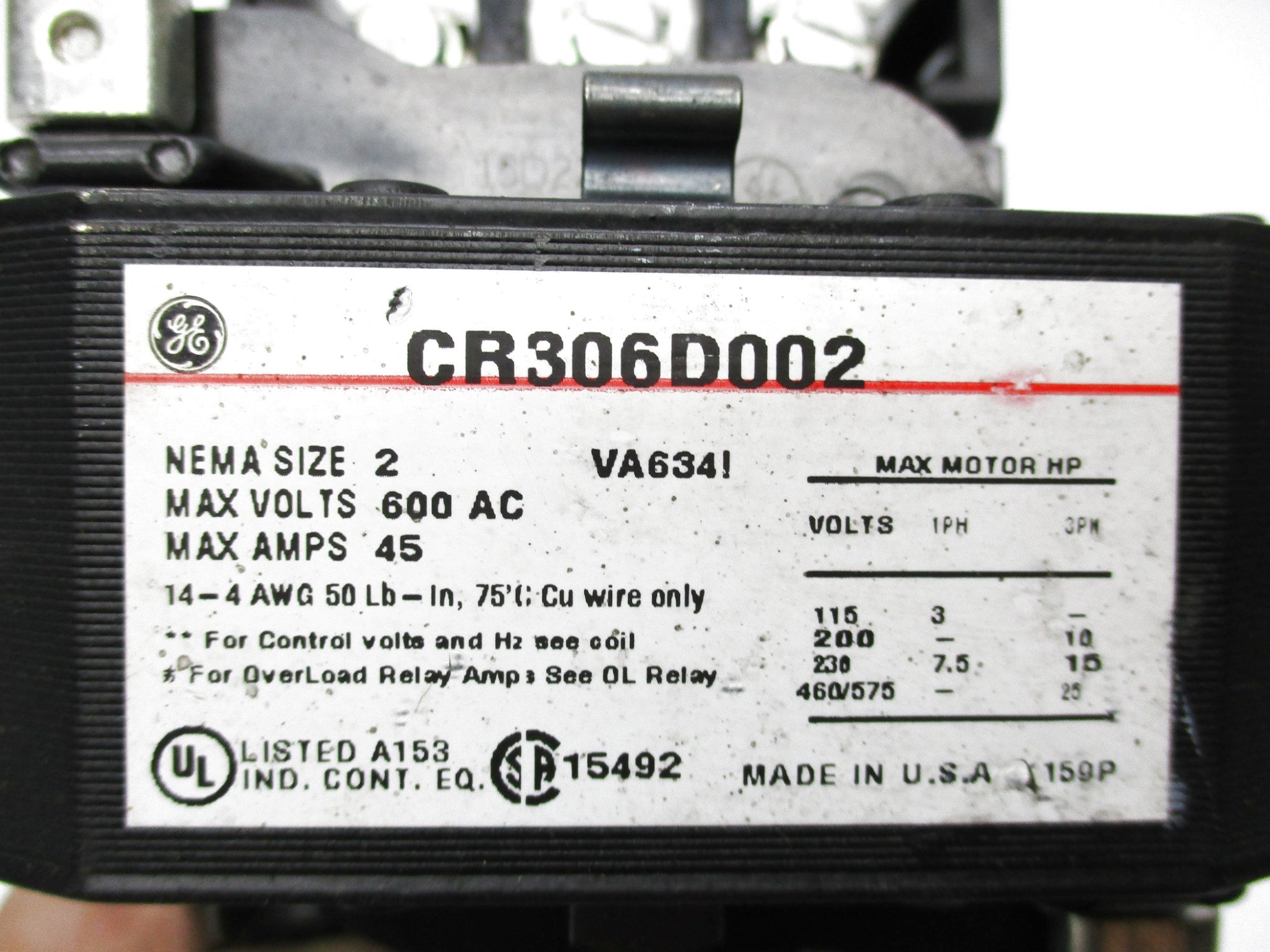 GENERAL ELECTRIC CR306D002 600V 45A UNMP