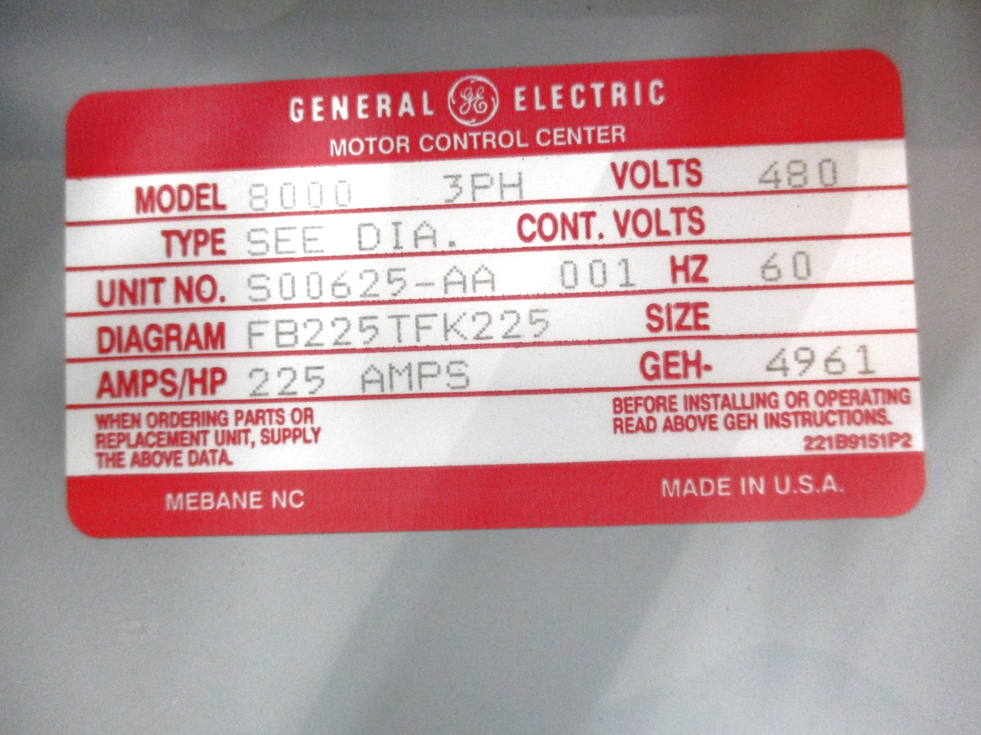 GENERAL ELECTRIC MODEL 8000 NSNP