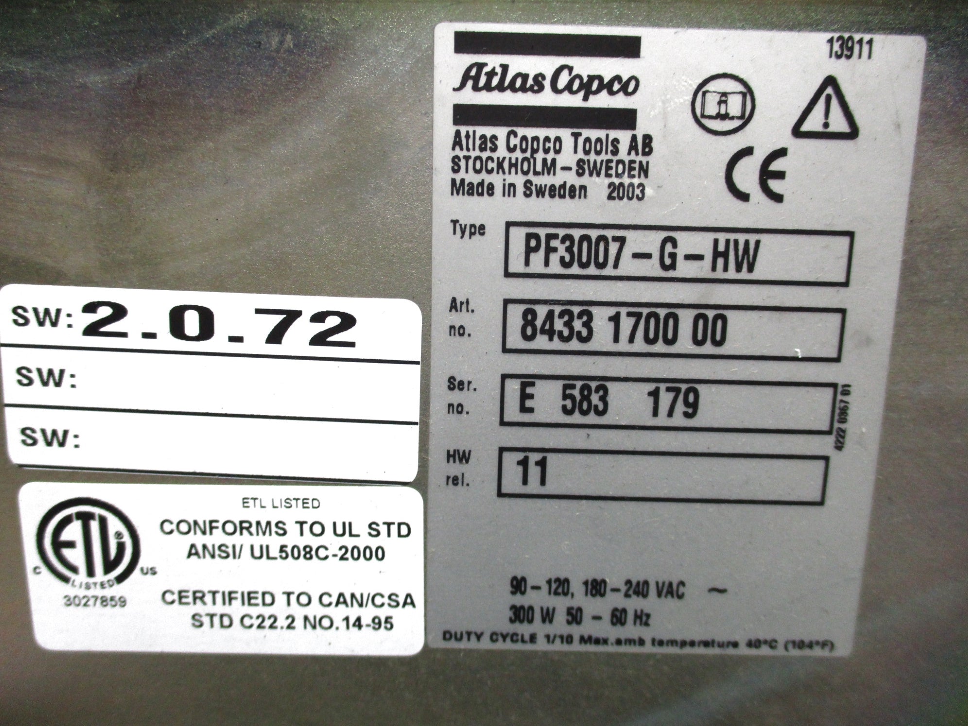 ATLAS COPCO PF3007-G-HW UNMP