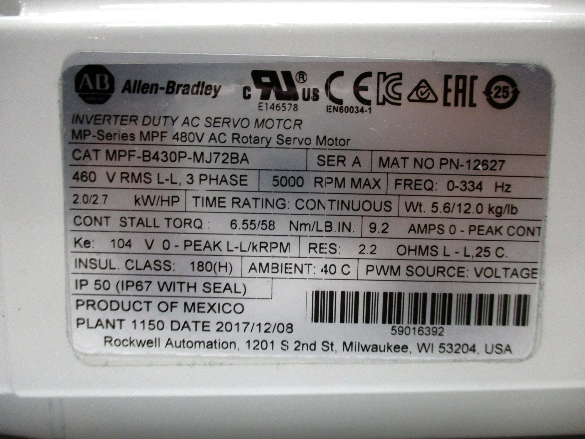 ALLEN BRADLEY MPF-B430P-MJ72BA SER. A NSMP