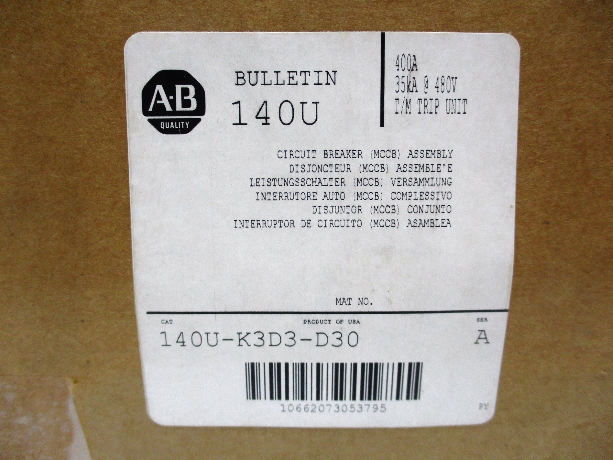 ALLEN BRADLEY 140U-K3D3-D30 SER. A 400A 480V NSMP