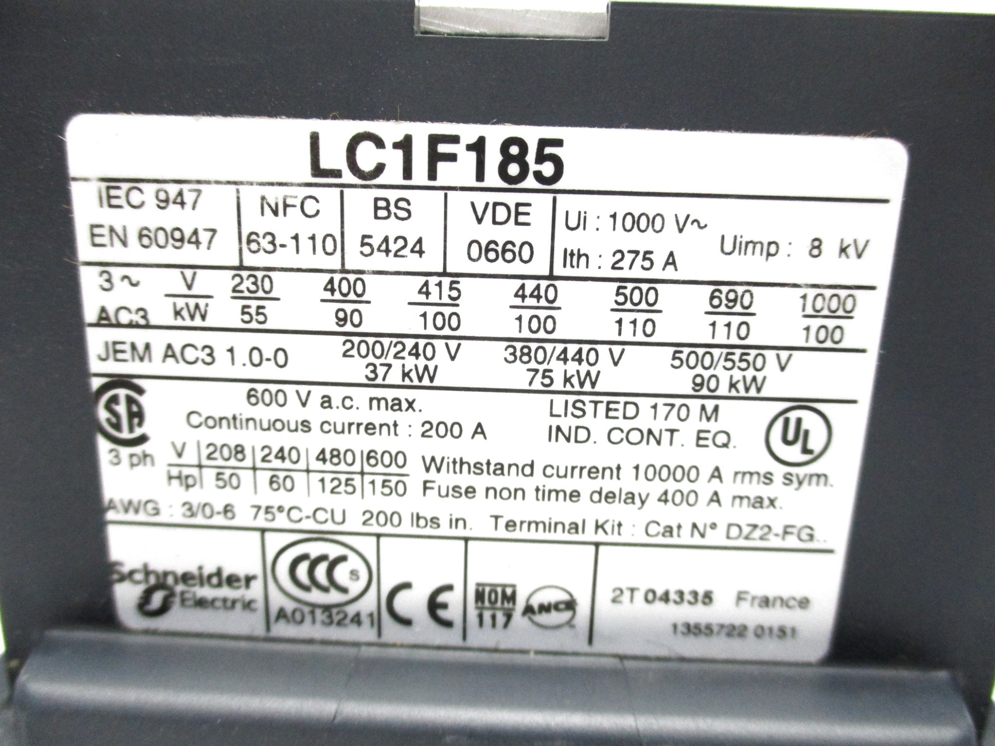 TELEMECANIQUE LC1F185 NSNP