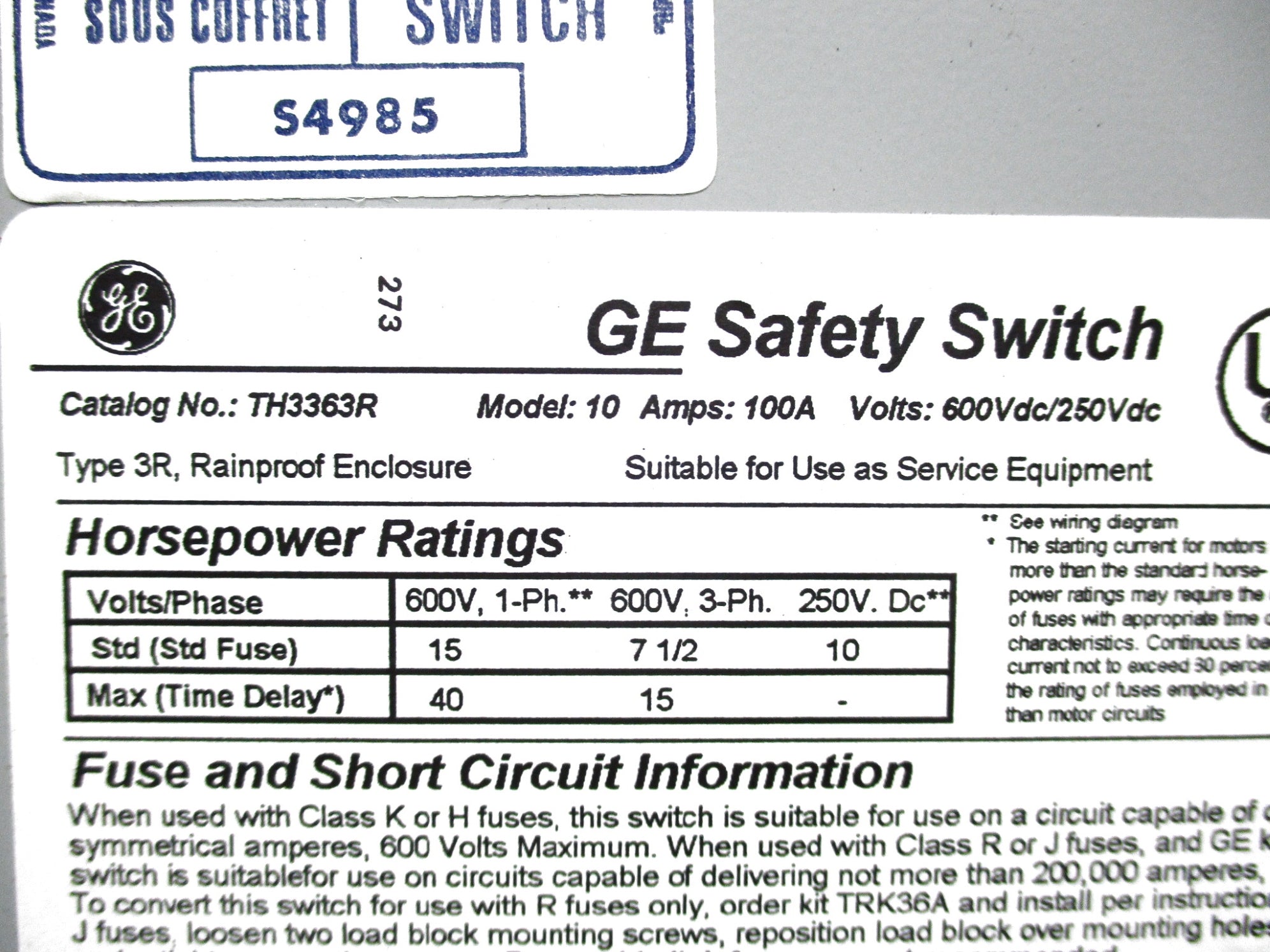 GENERAL ELECTRIC TH3363R NSNP