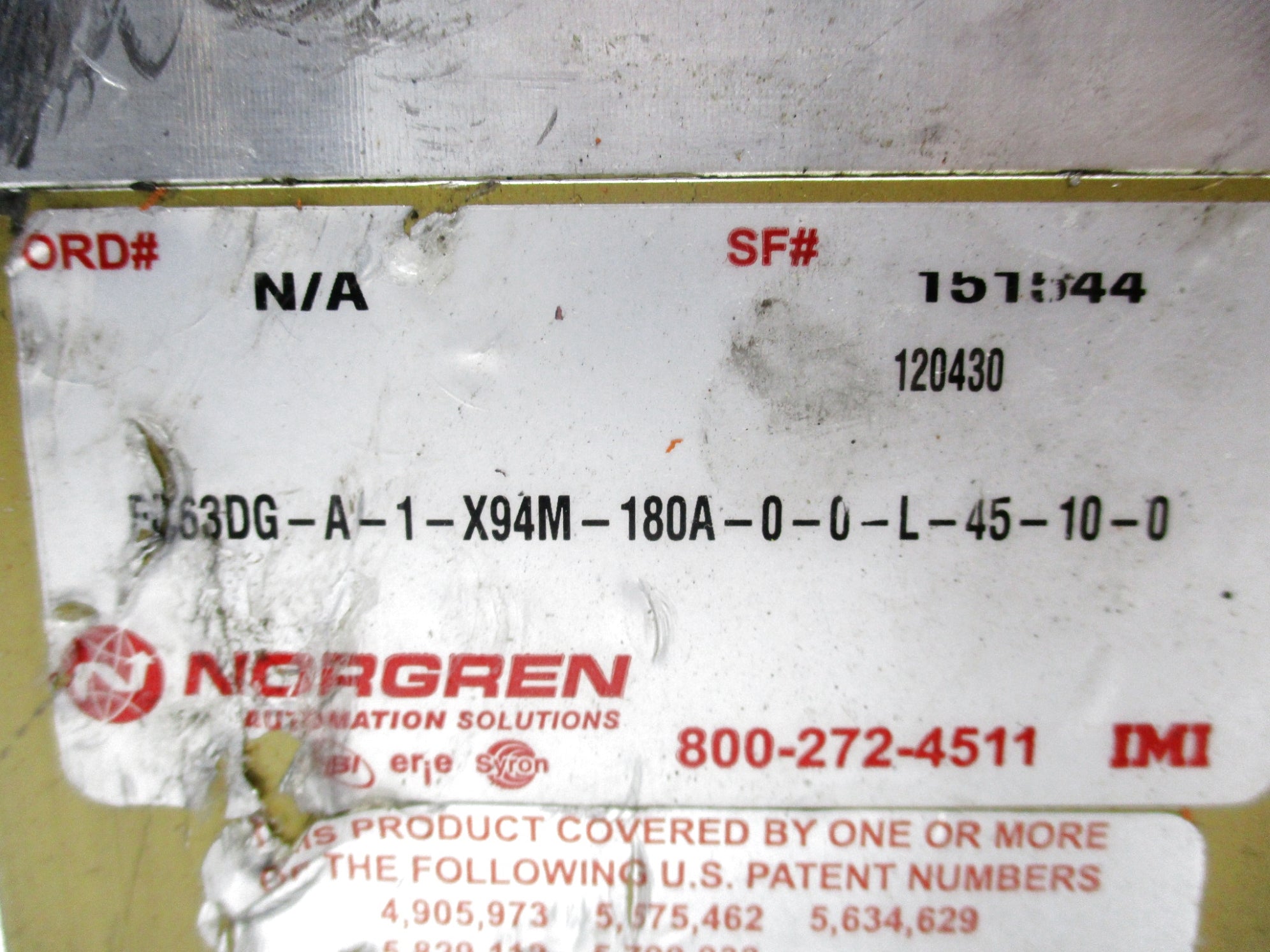 NORGREN F063DG-A-1-X94M-180A-0-0-L-45-10-0 UNMP