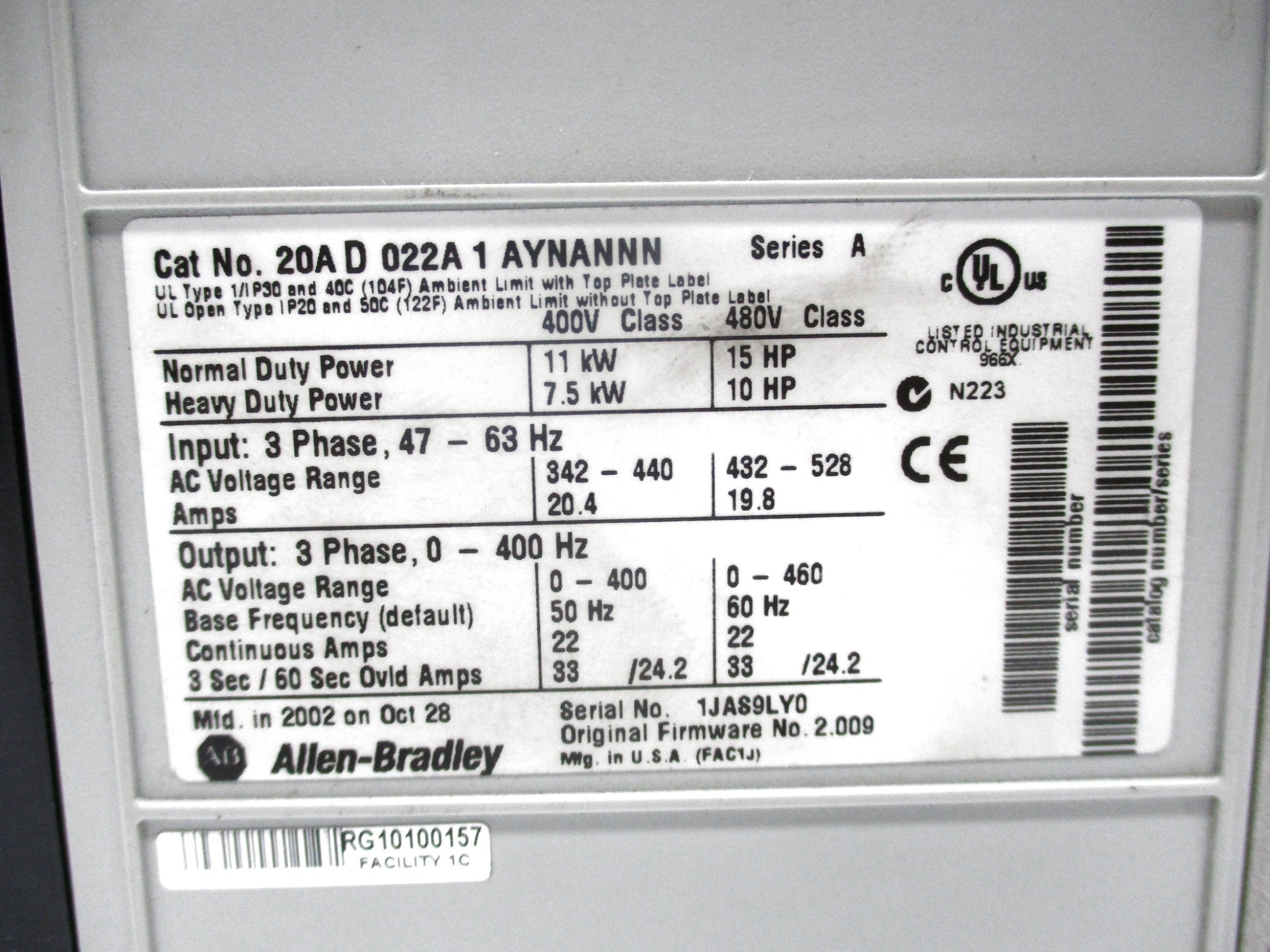 INDUSTRIAL SPARE PART 20AD022A1AYNANNN SER. A NSNP