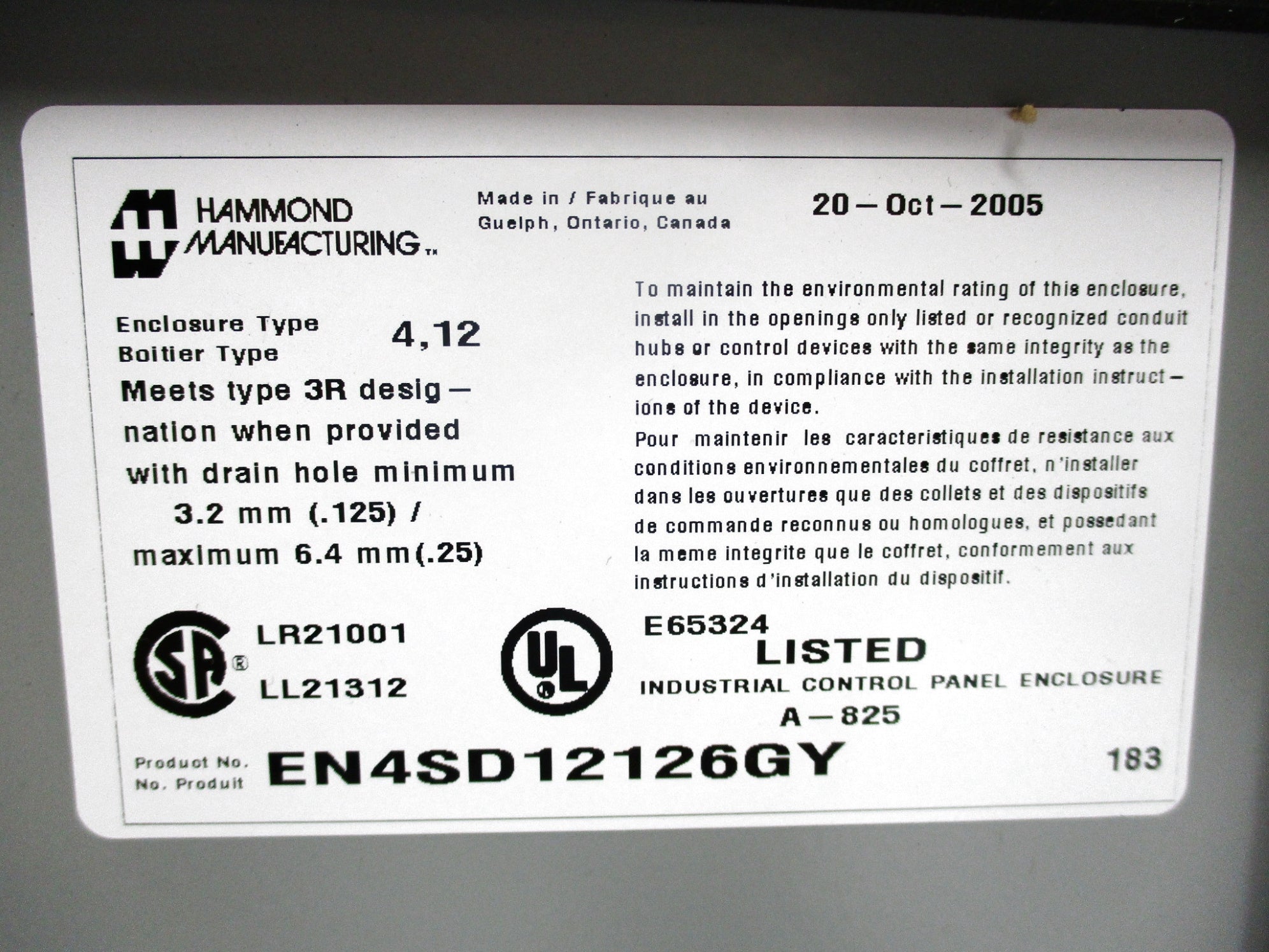 HAMMOND EN4SD12126GY NSNP