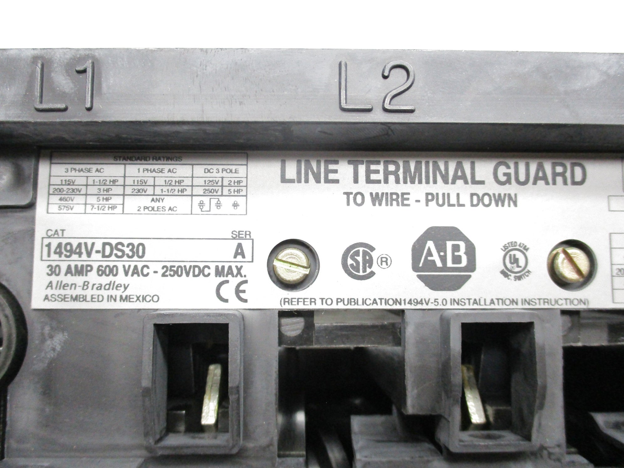ALLEN BRADLEY 1494V-DS30 SER. A 600VAC 30A (AS PICTURED) NSMP