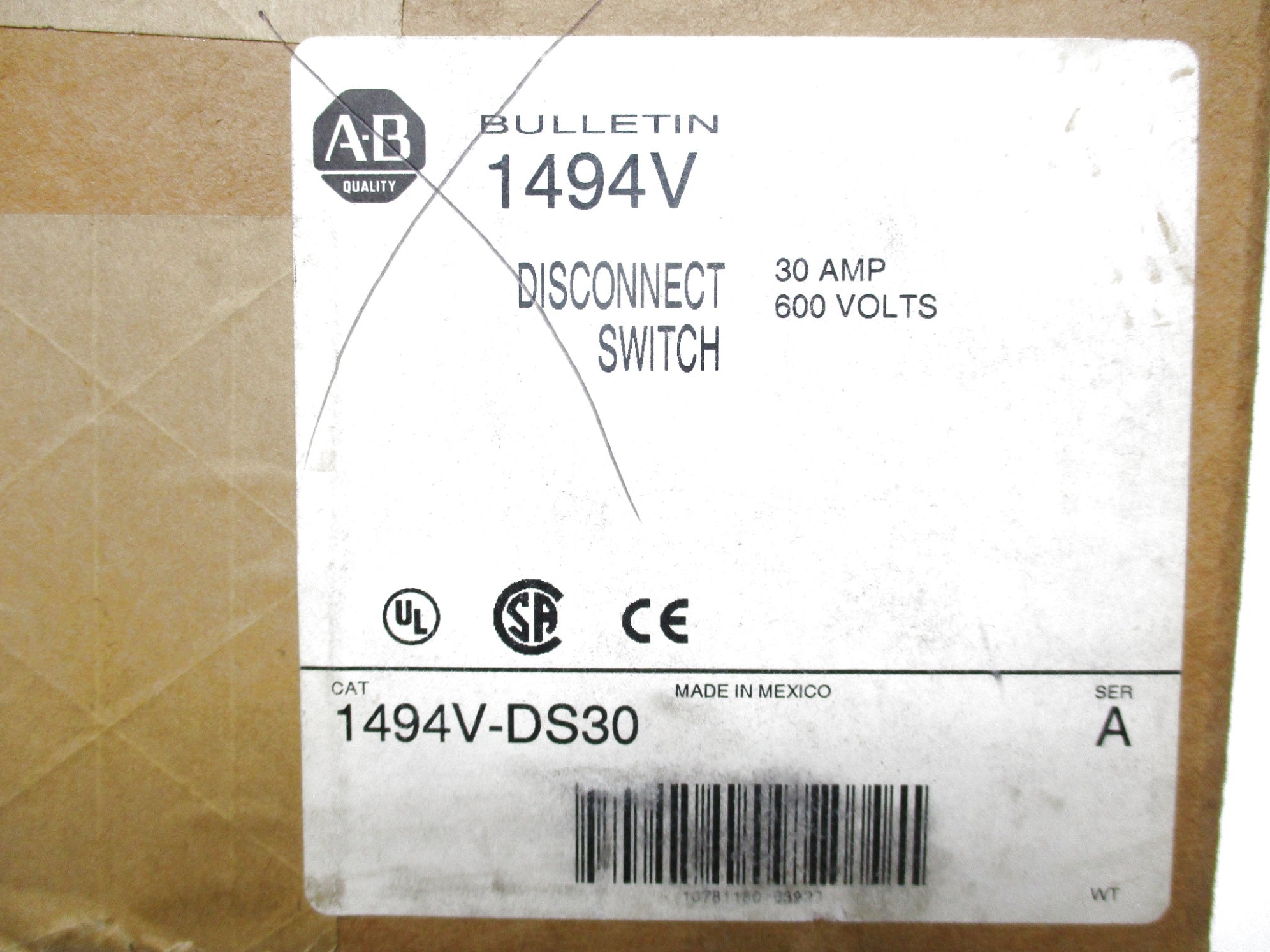 ALLEN BRADLEY 1494V-DS30 SER. A 600VAC 30A (AS PICTURED) NSMP