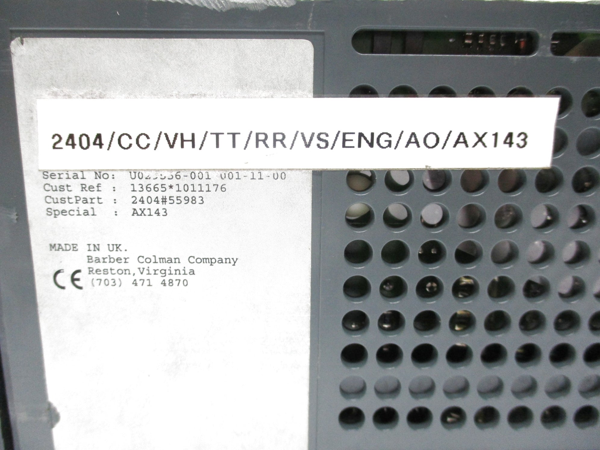 BARBER COLMAN 2404/CC/VH/TT/RR/VS/ENG/AO/AX143 UNMP