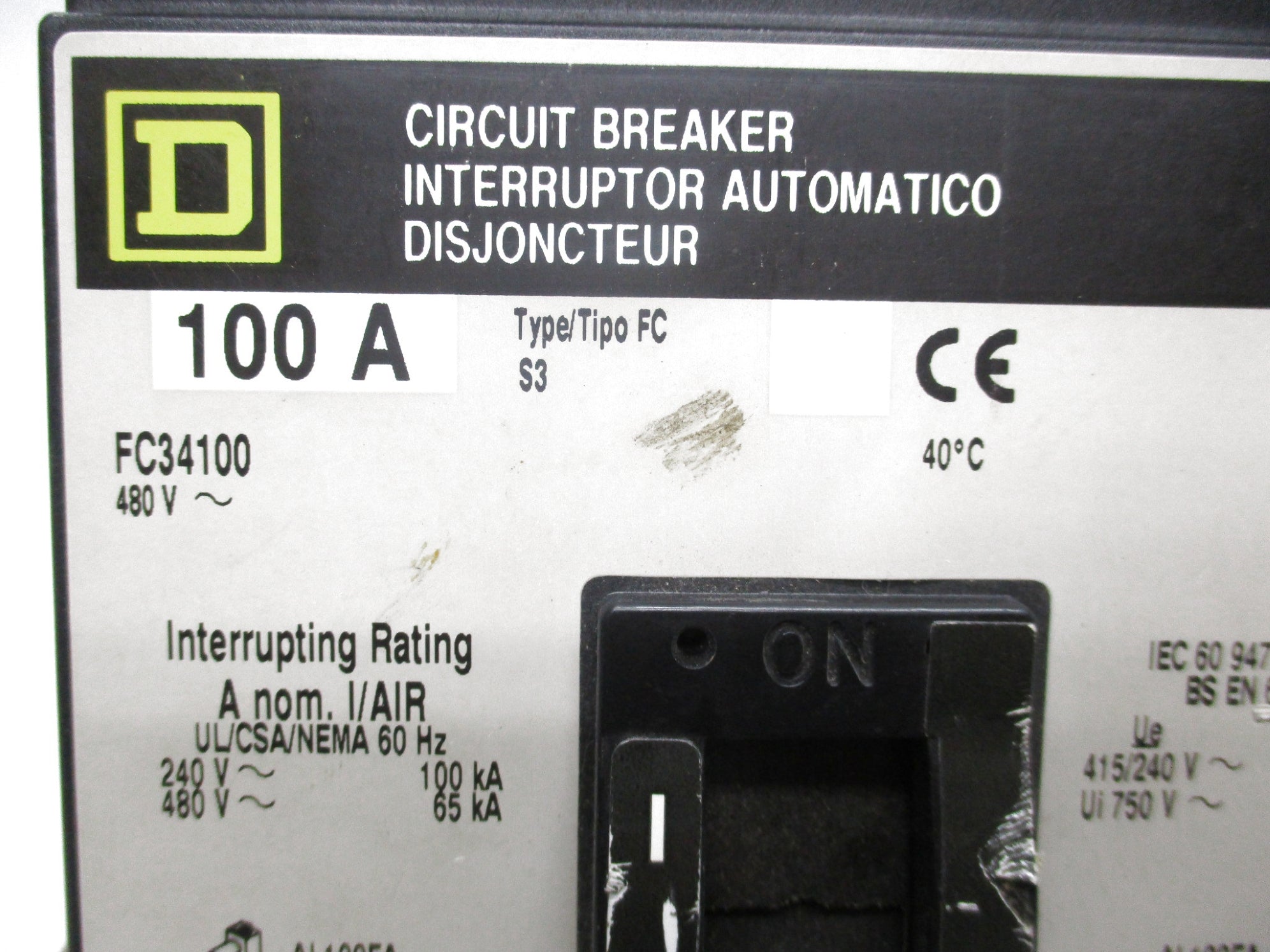 SQUARE D FC34100 480V 100A UNMP
