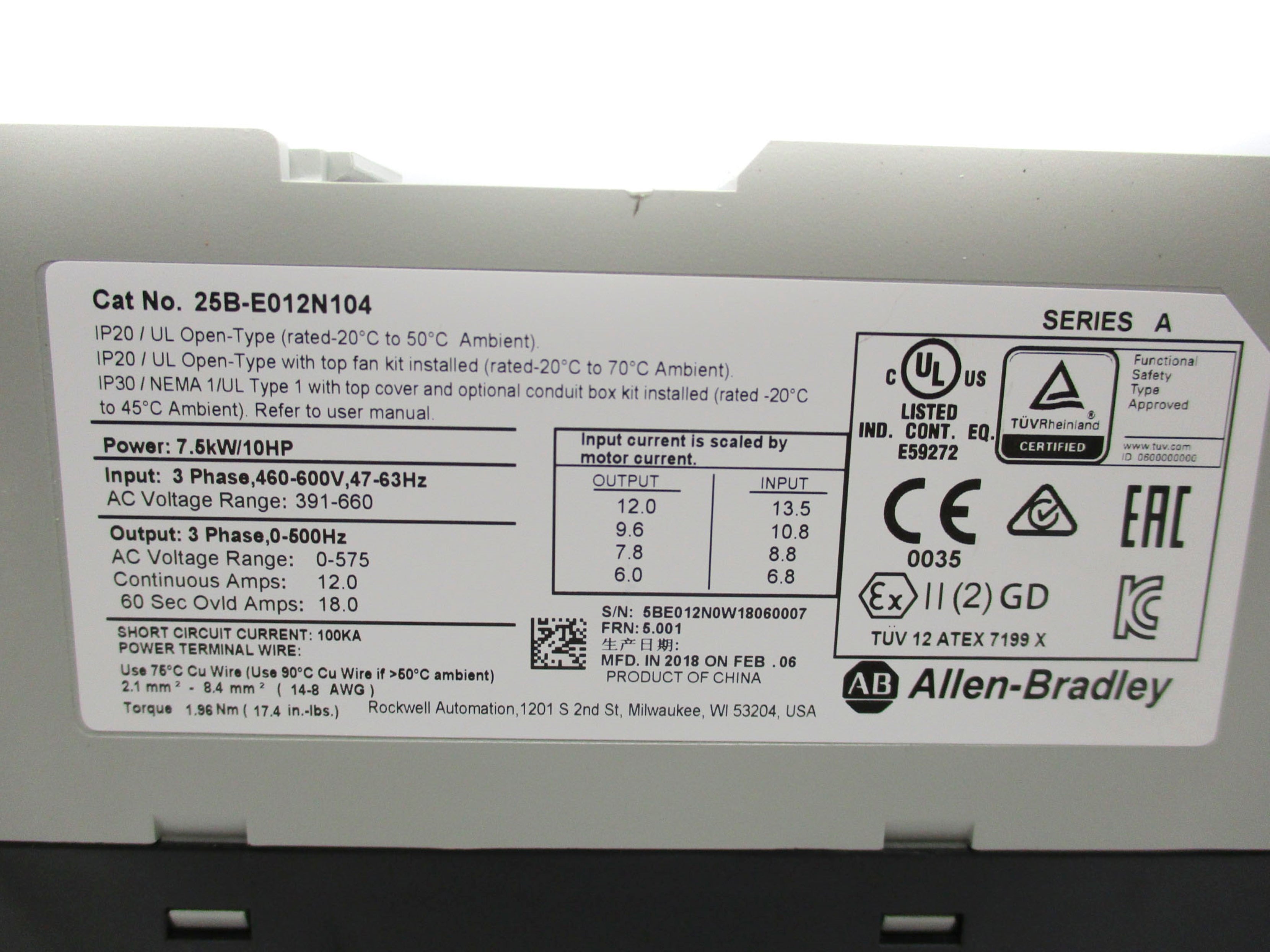 ALLEN BRADLEY 25B-E012N104 SER. A NSMP