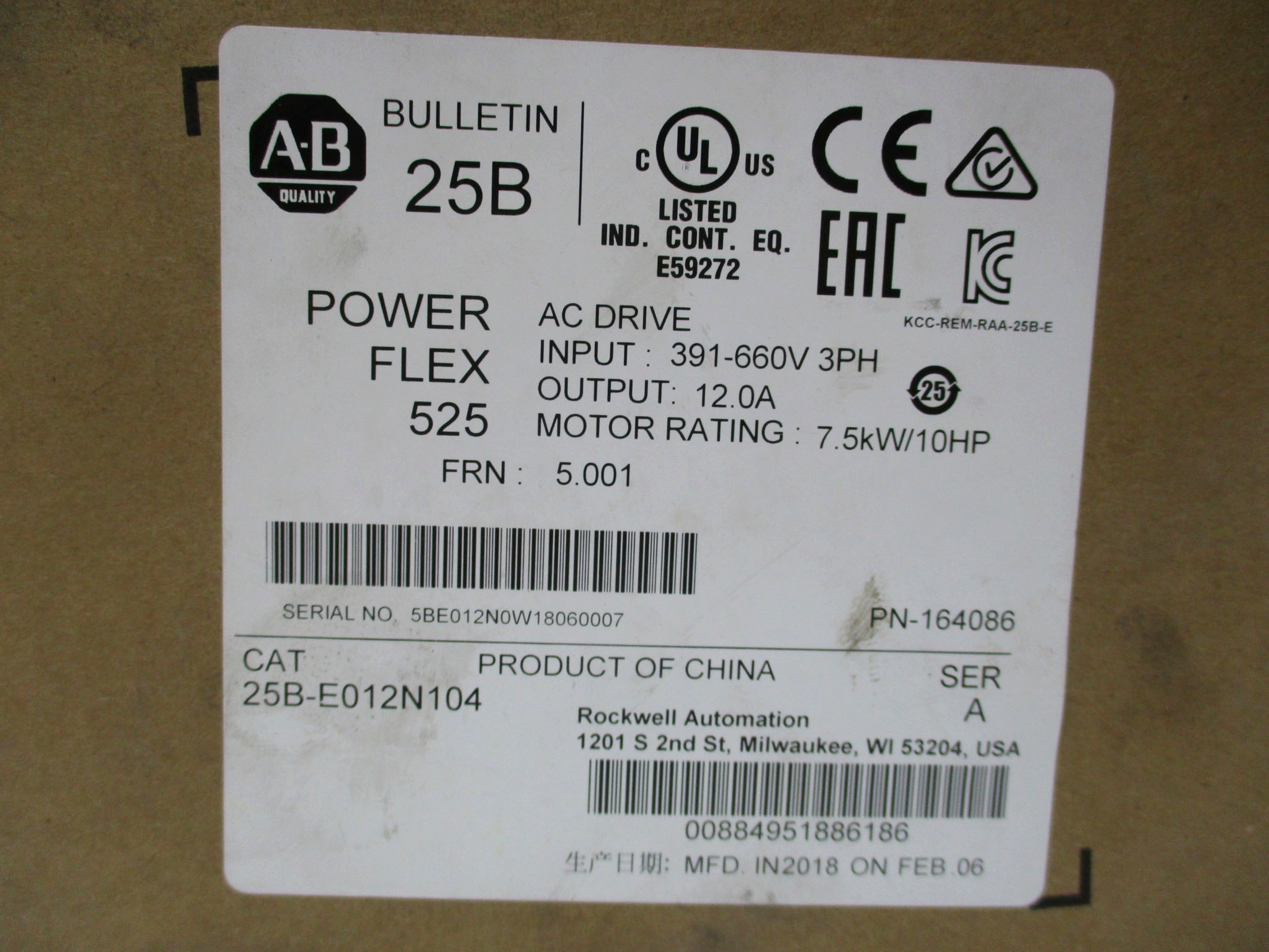 ALLEN BRADLEY 25B-E012N104 SER. A NSMP