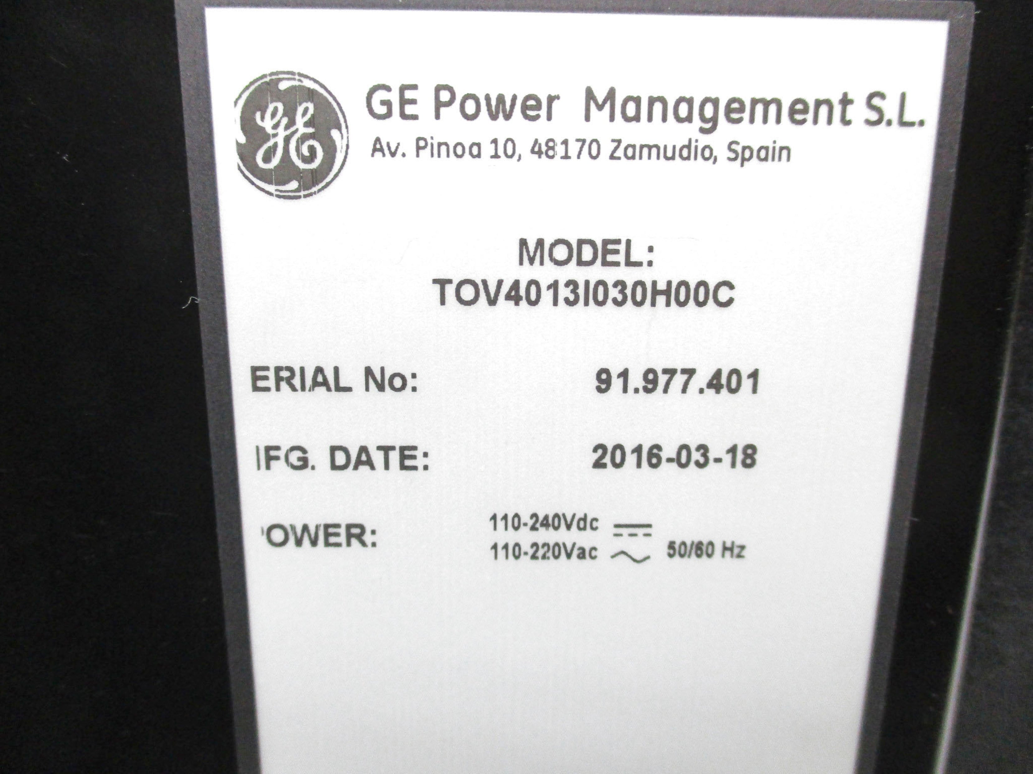 GENERAL ELECTRIC TOV4013I030H00C NSMP