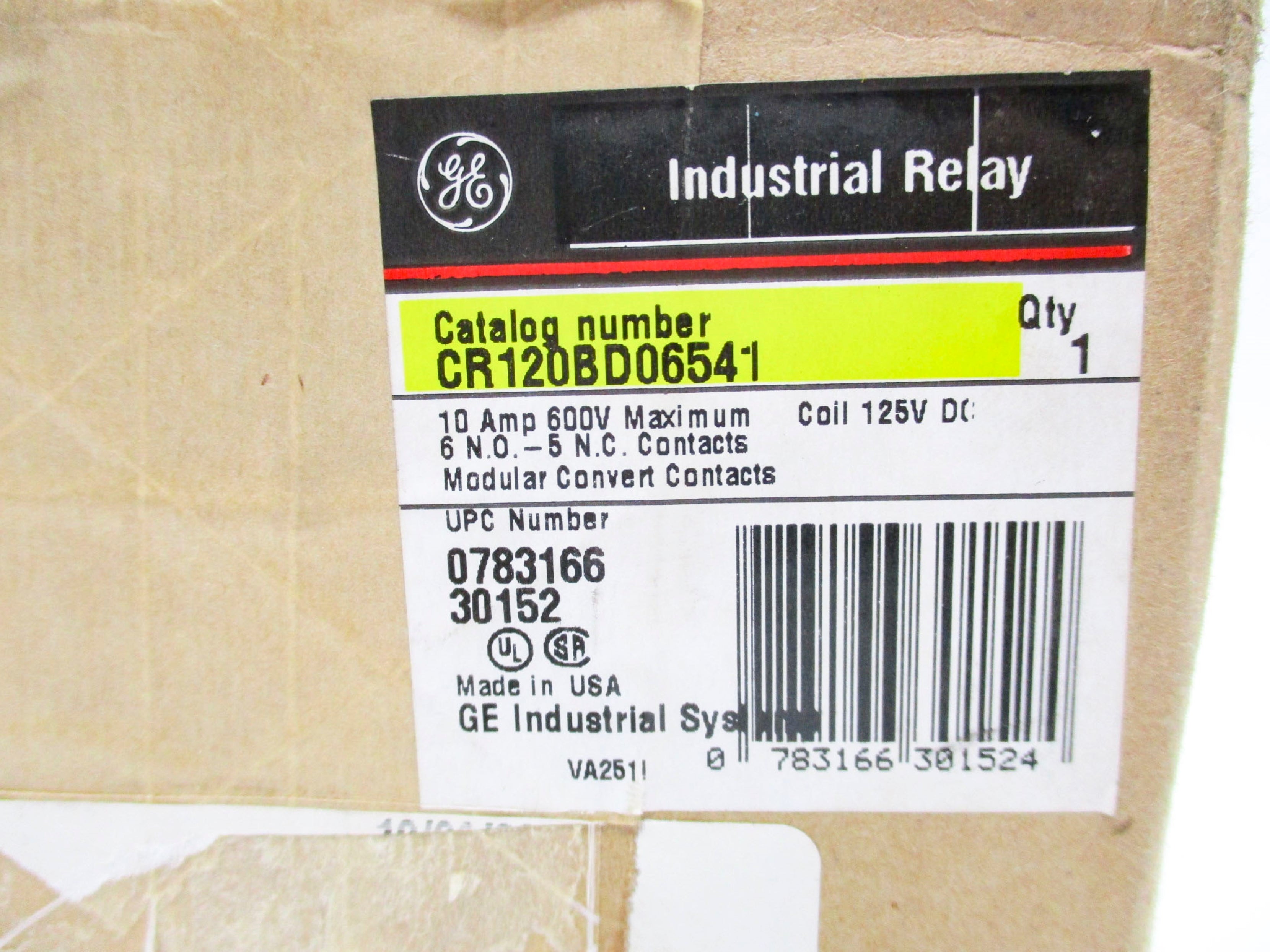 GENERAL ELECTRIC CR120BD06541 10A 125VDC NSFS