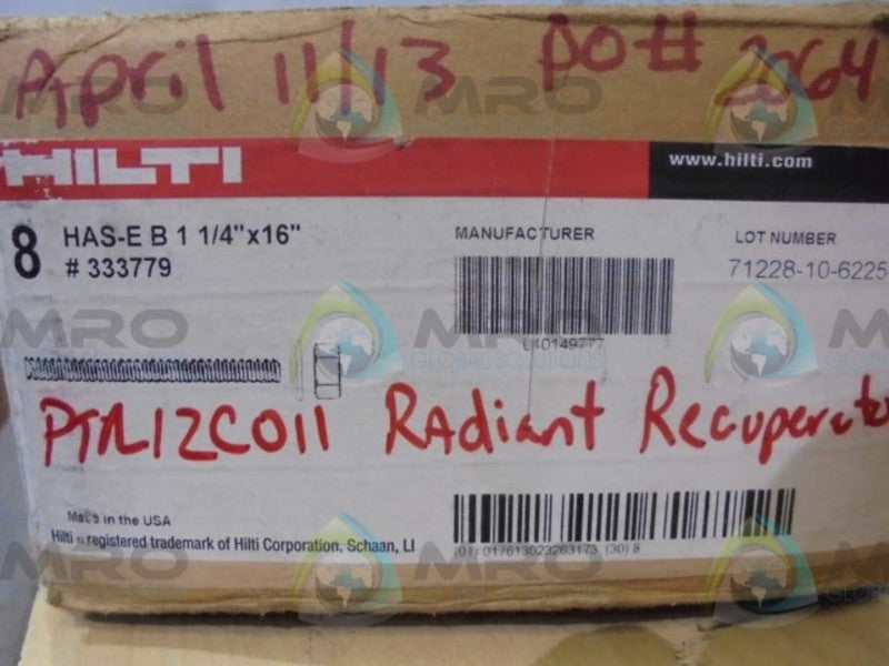 HILTI HAS-E B 11/4"x16" ANCHOR RODS * FACTORY SEALED *