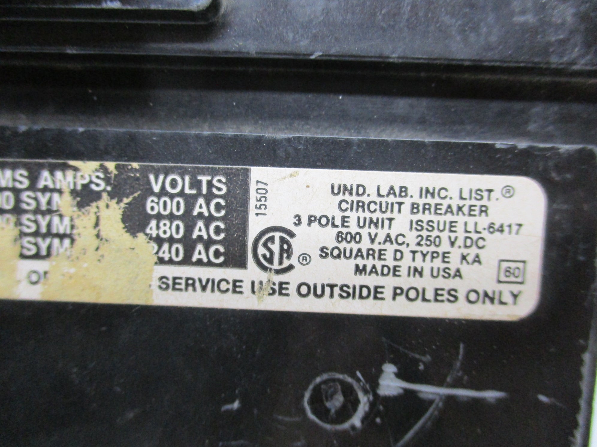 SQUARE D KA-36150 600V 150A UNMP