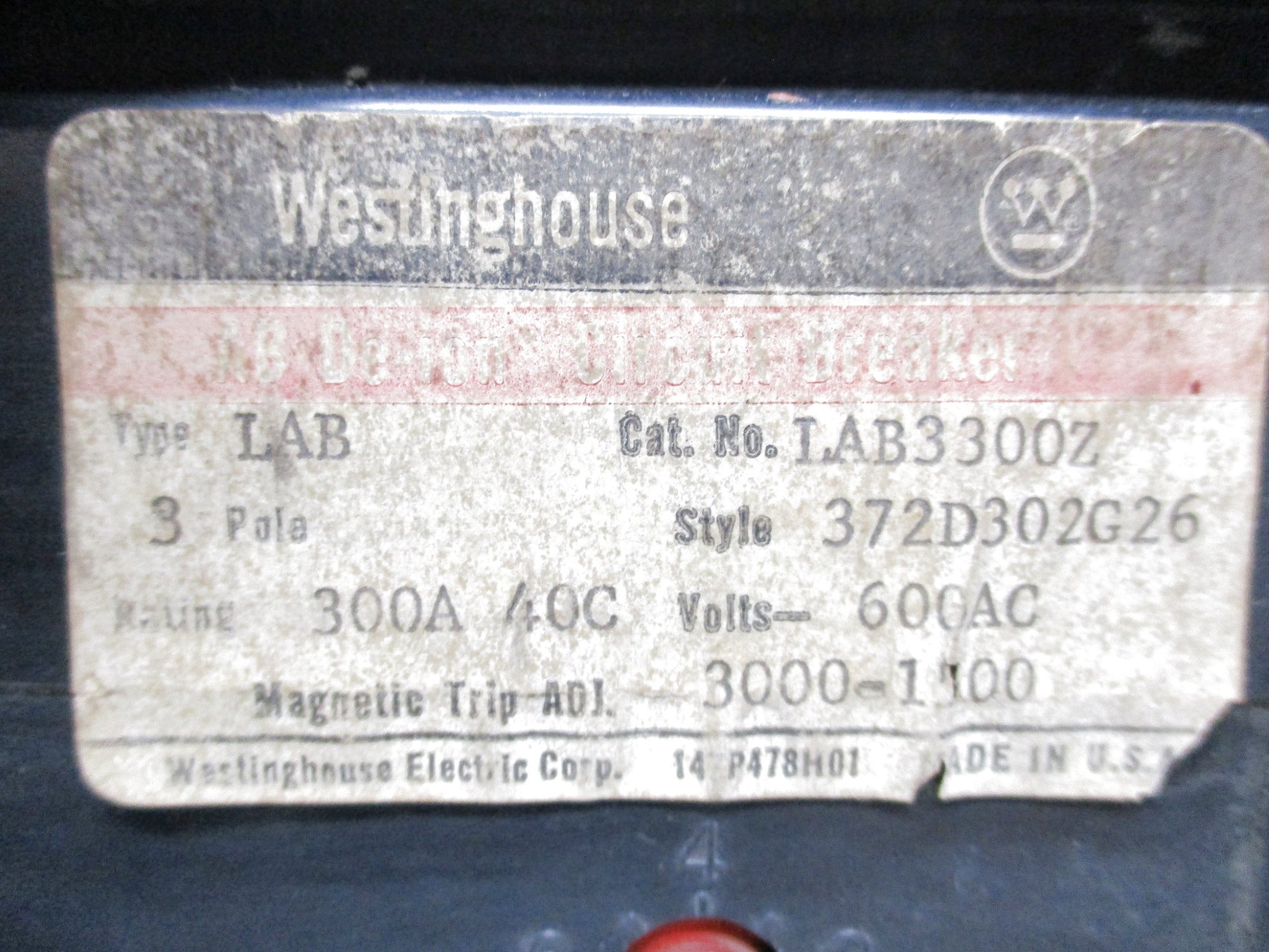 WESTINGHOUSE LAB3300Z 300A 600V UNMP