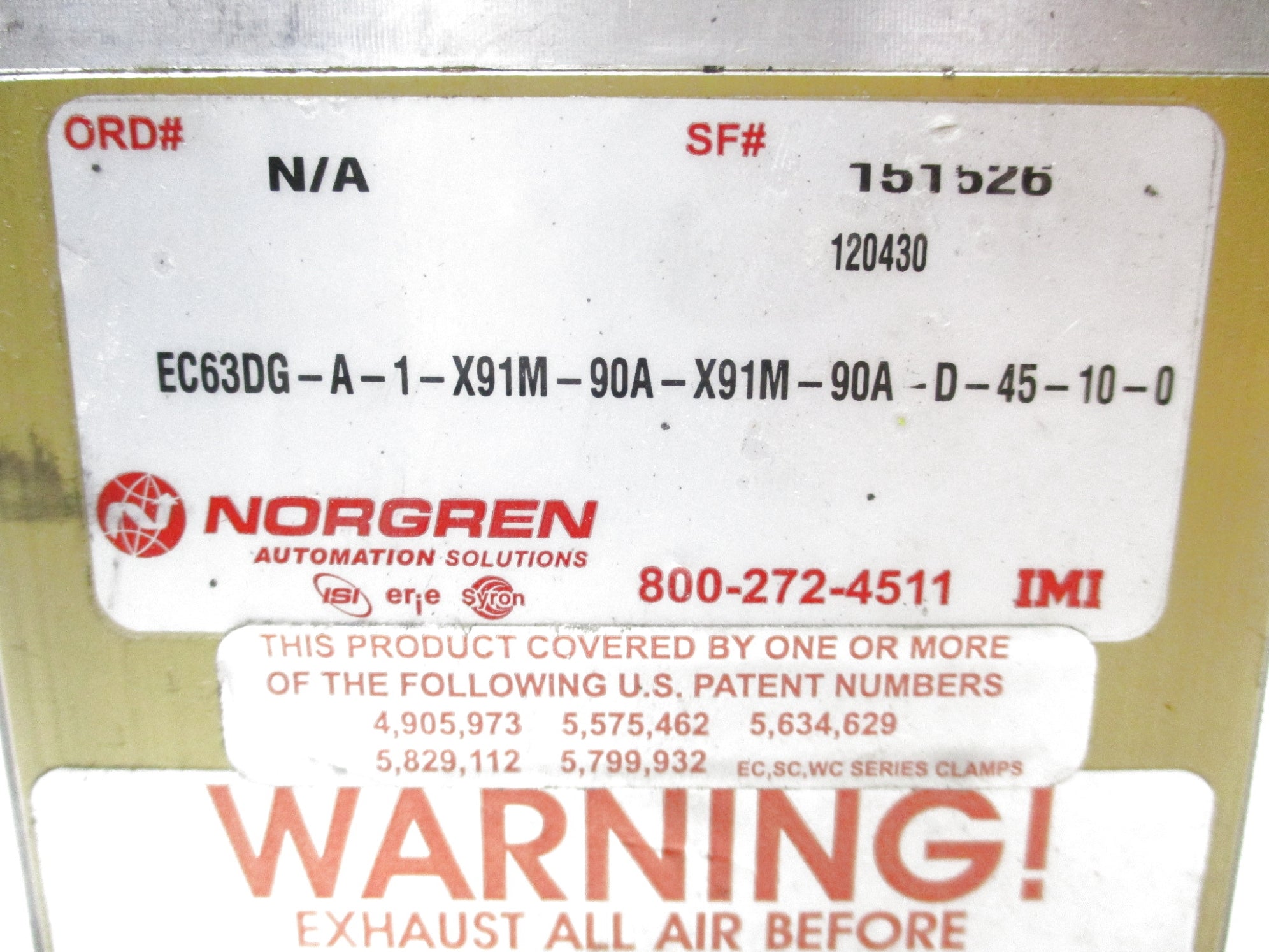 NORGREN EC63DG-A-1-X91M-90A-D-45-10-0 UNMP