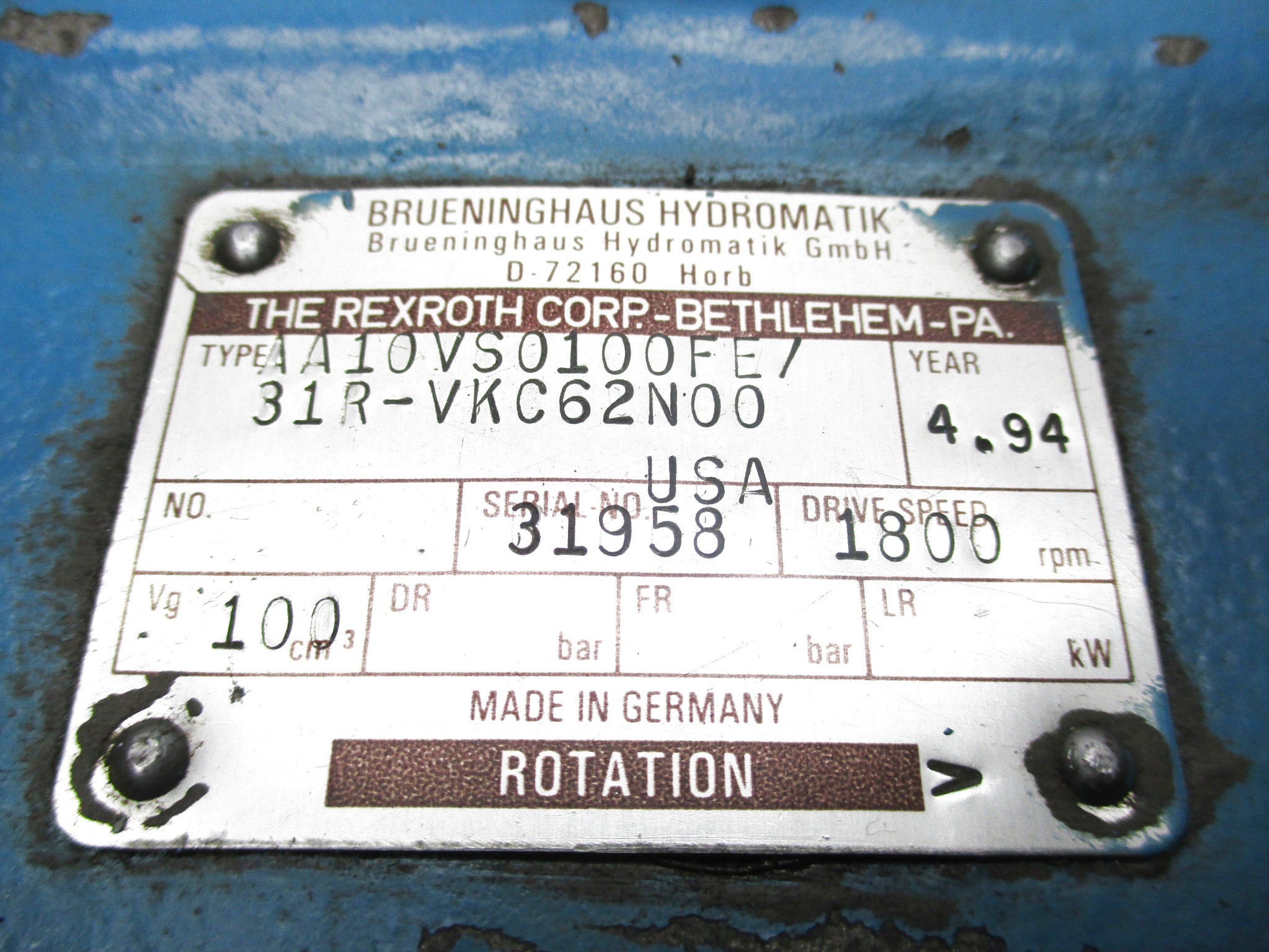 REXROTH AA10VS0100FE/31R-VKC62N00 UNMP
