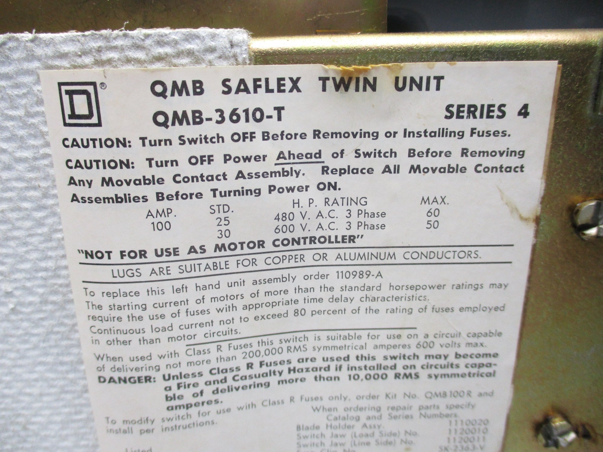SQUARE D QMB-3610-T UNMP