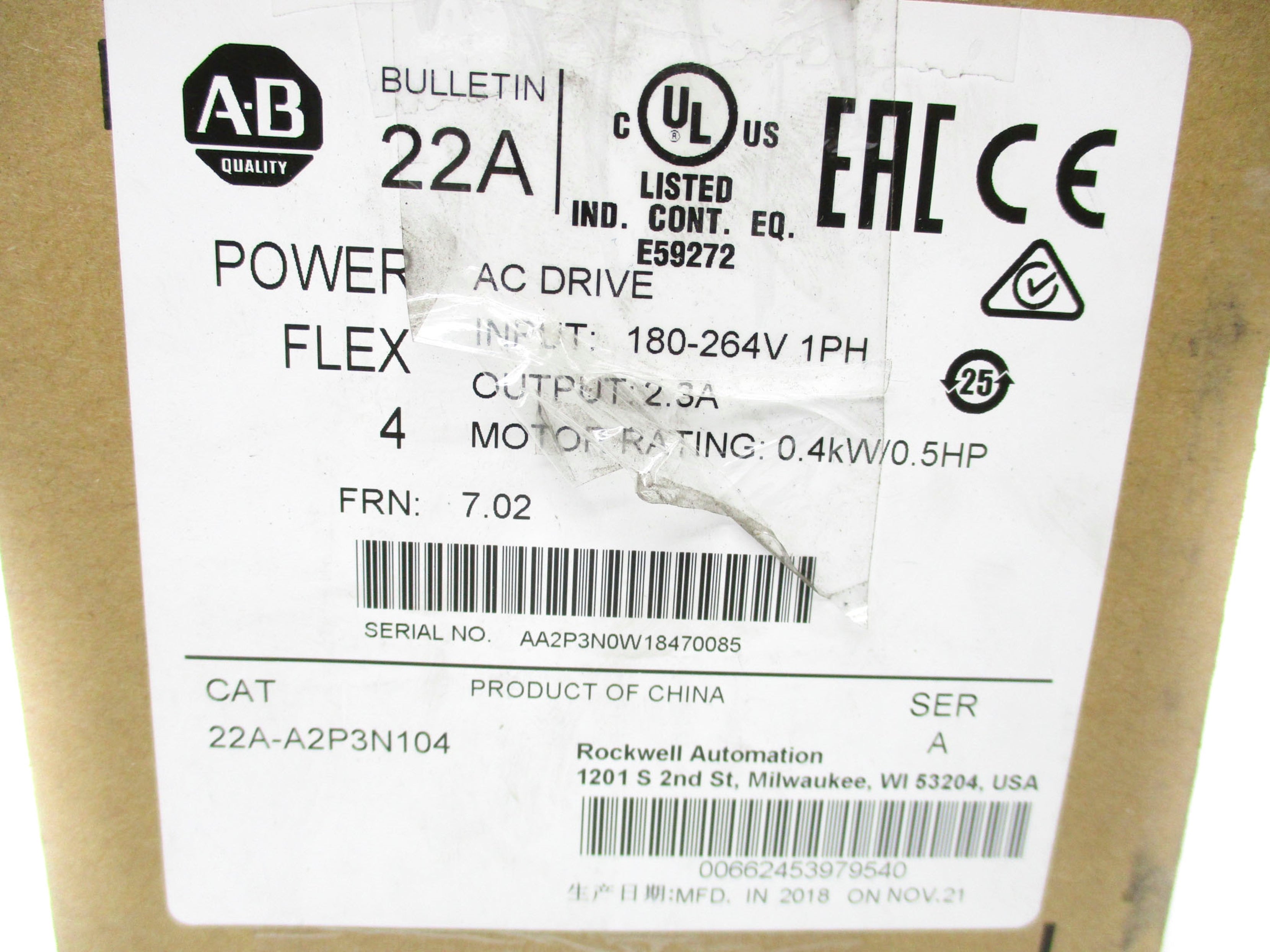 ALLEN BRADLEY 22A-A2P3N104 SER. A NSMP