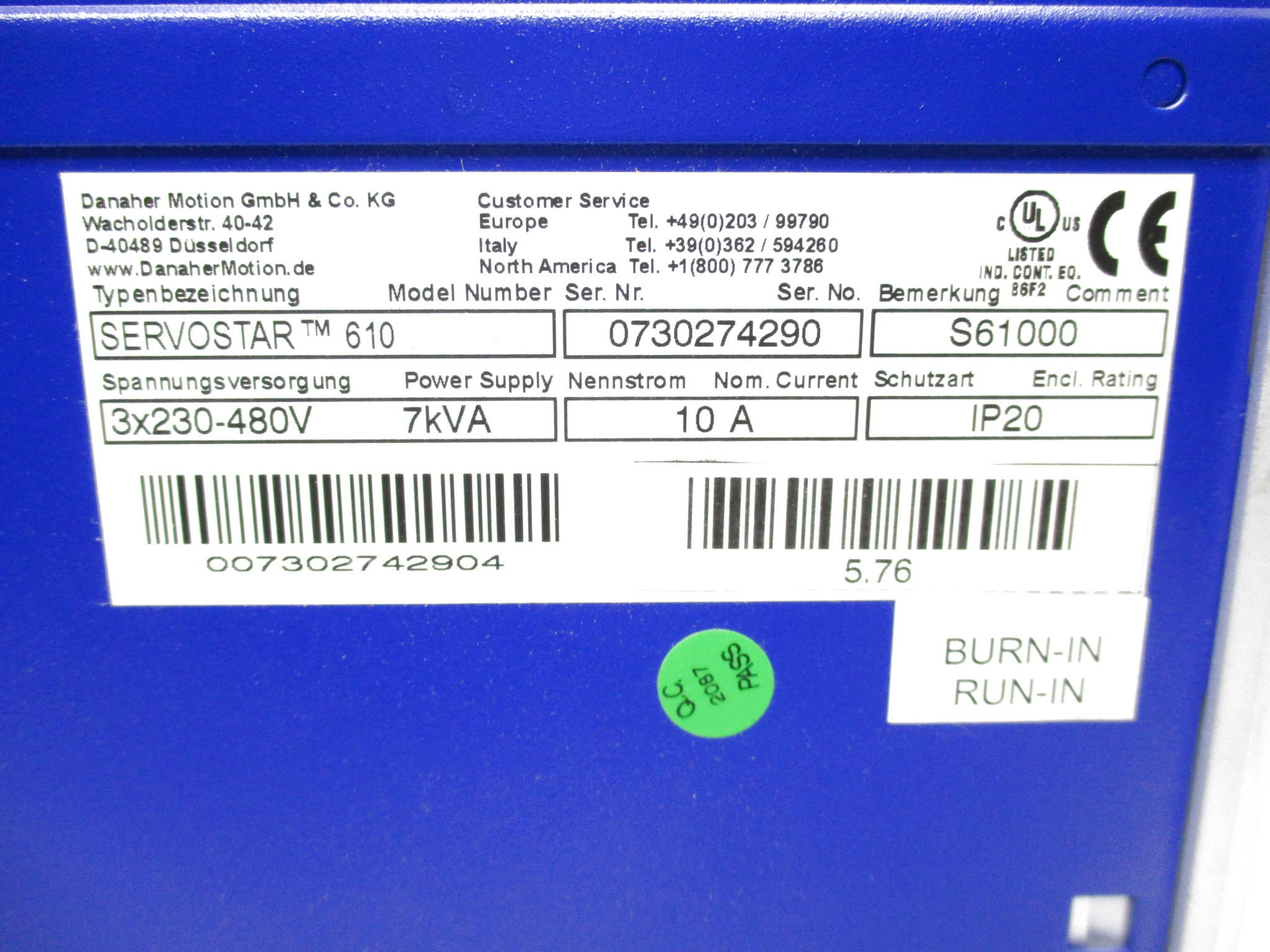 DANAHER MOTION SERVOSTAR 610 S61000 NSNP