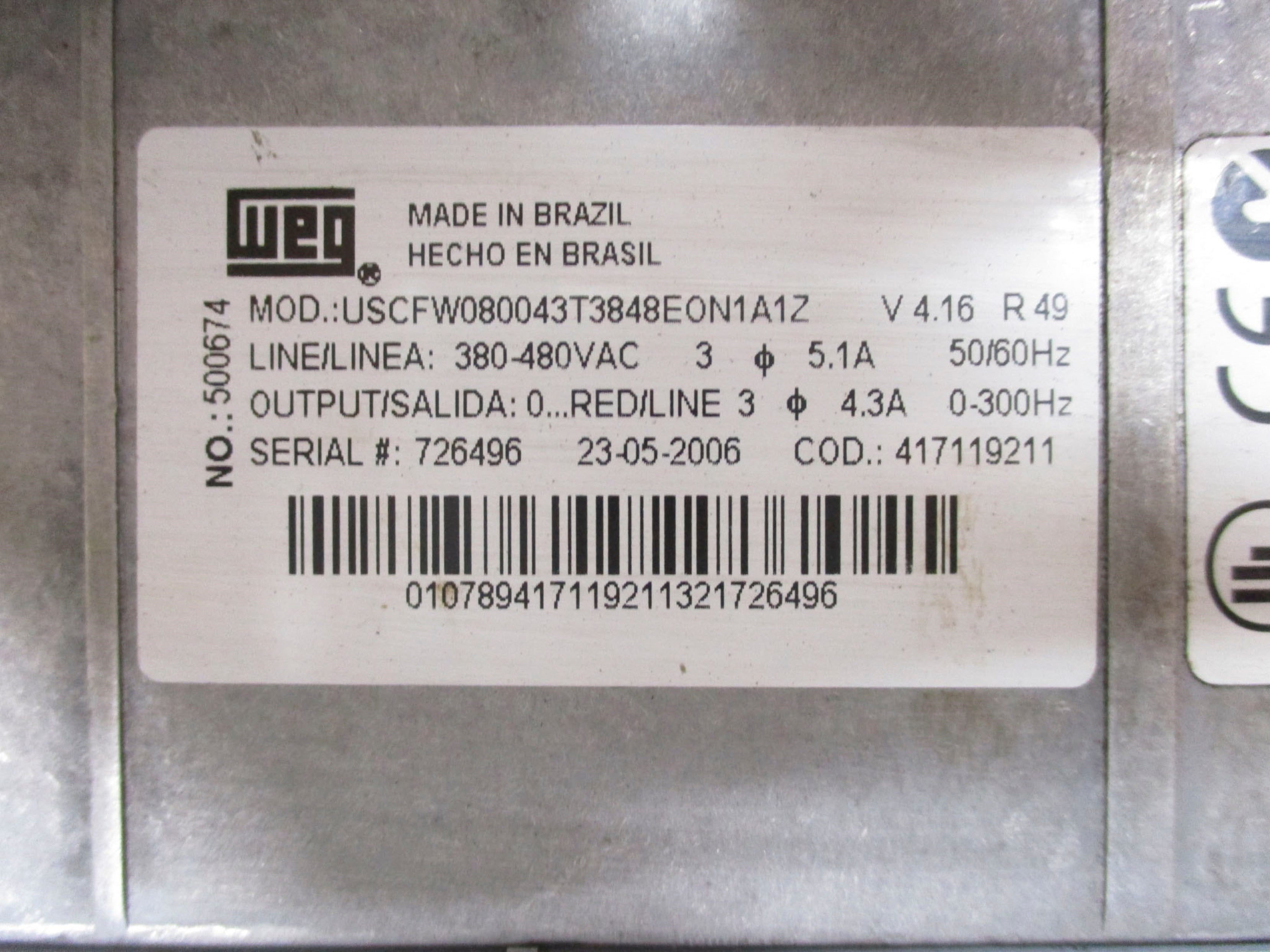 WEG USCFW080043T3848E0N1A1Z UNMP