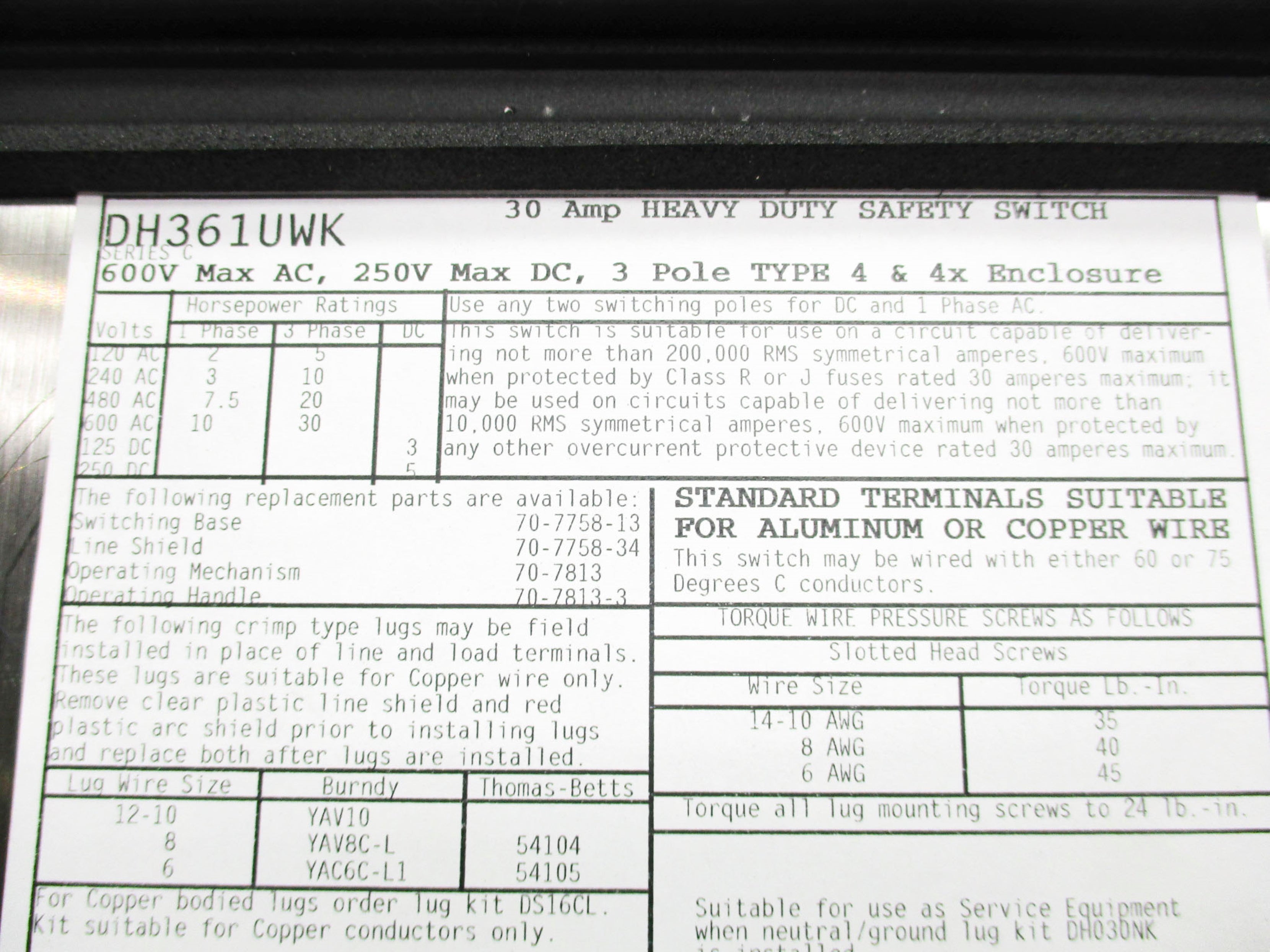 EATON DH361UWK NSNP