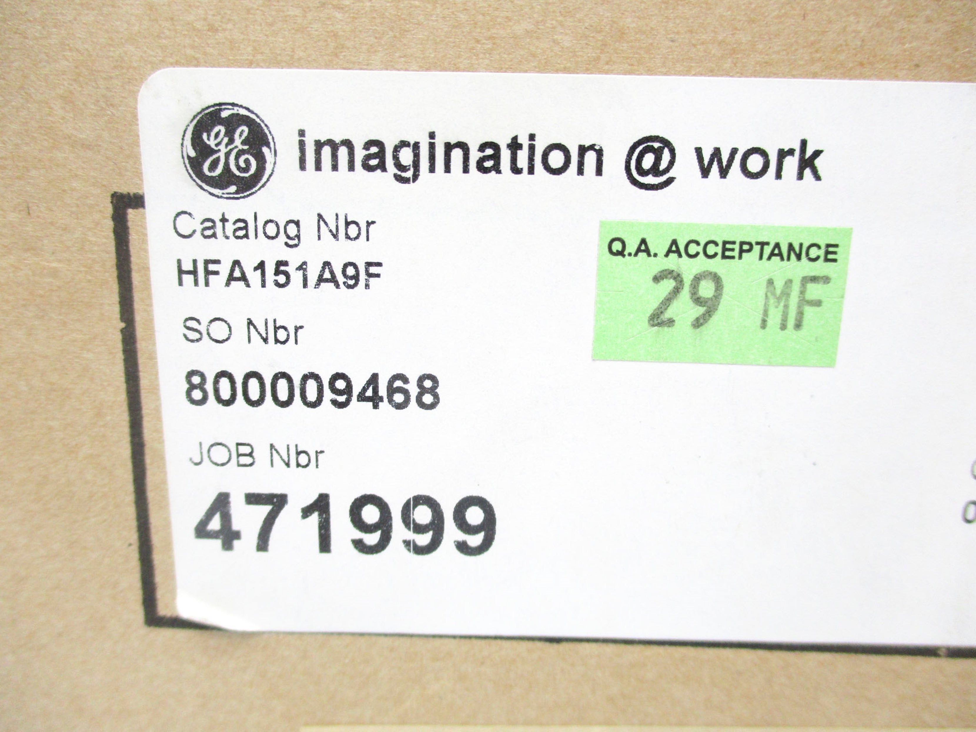 GENERAL ELECTRIC HFA151A9F NSMP