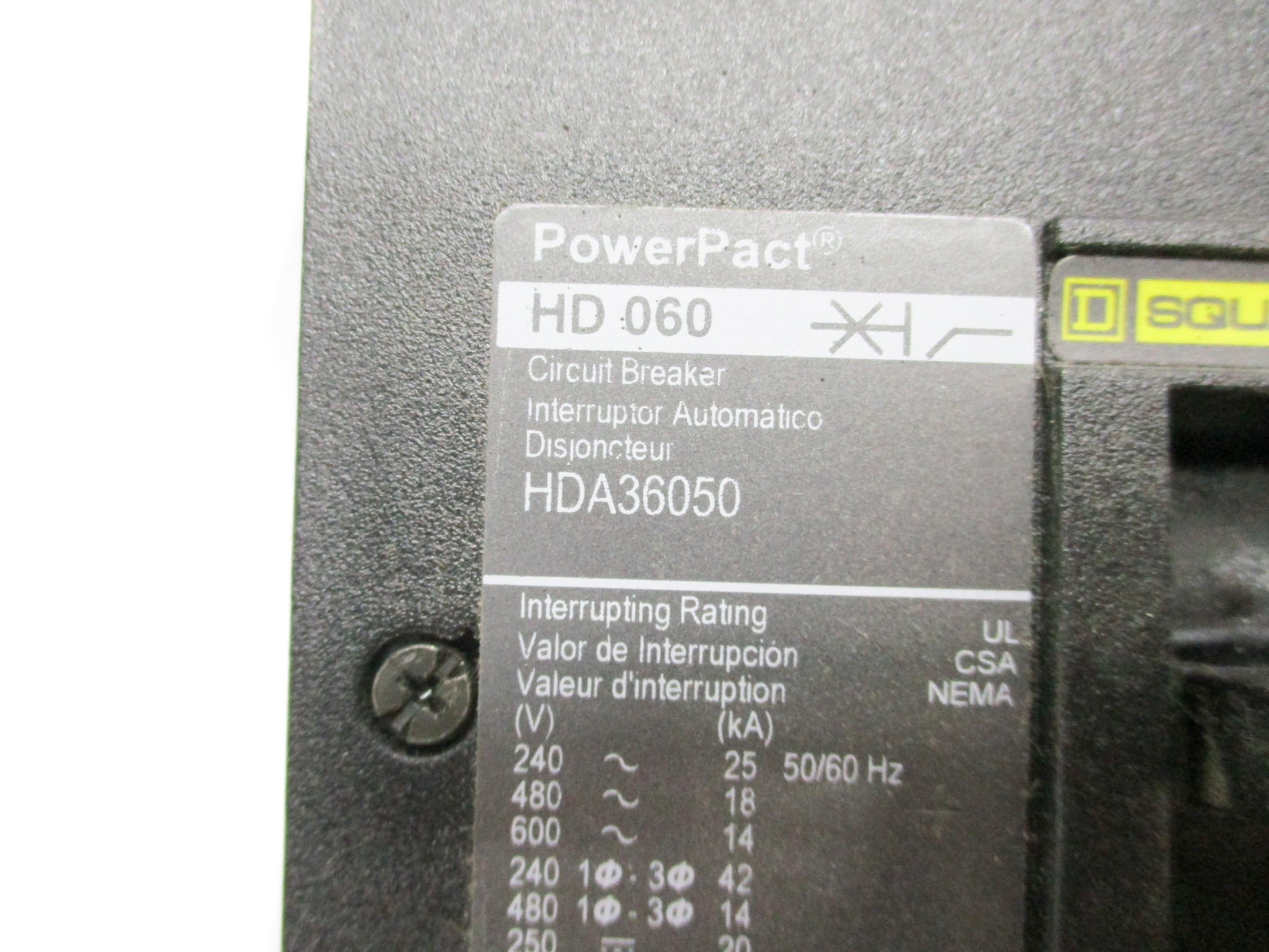 SQUARE D HDA36050 SER. S1 50A 600V NSMP