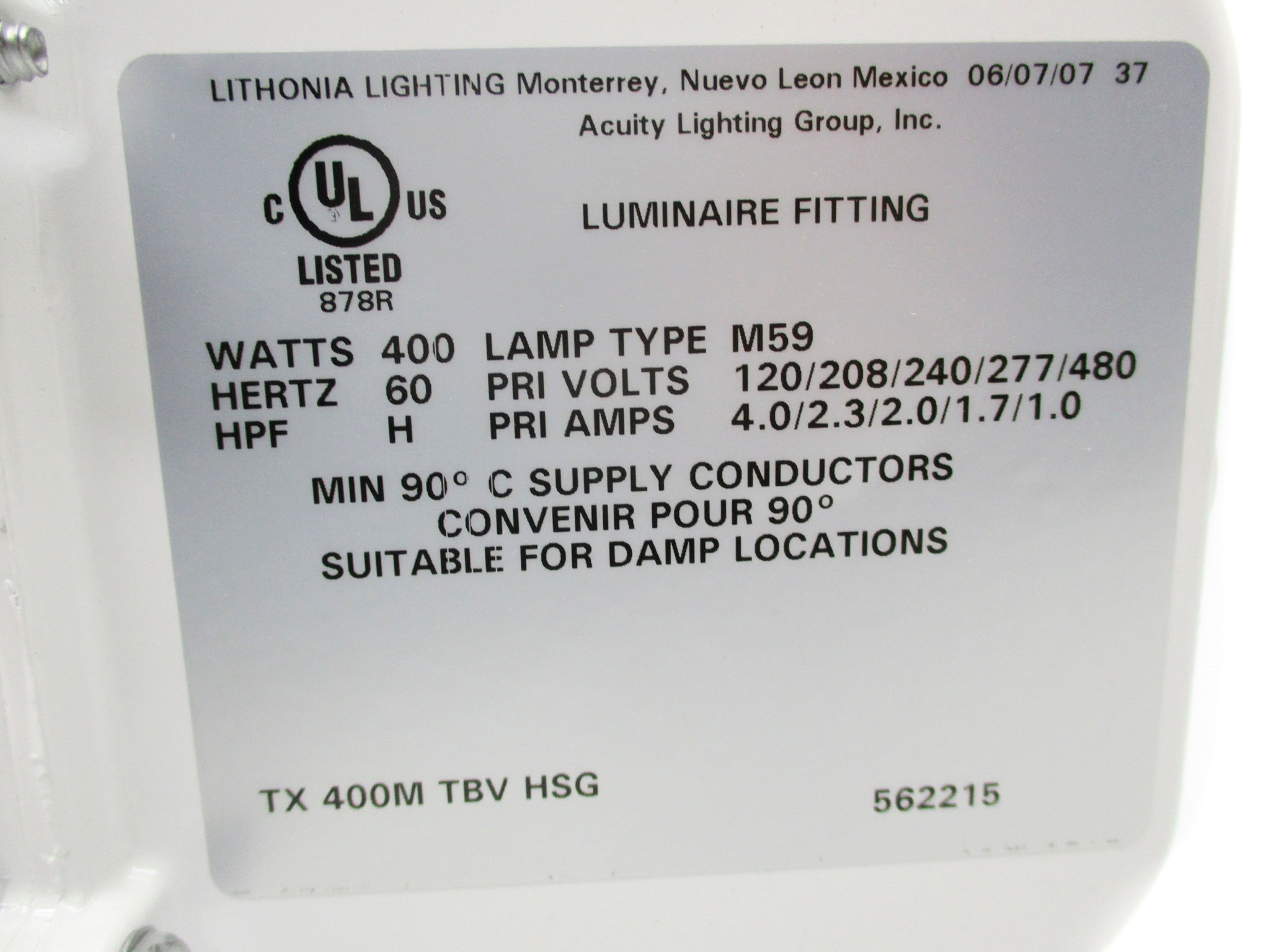 LITHONIA LIGHTING TX400MTBVHSG NSMP