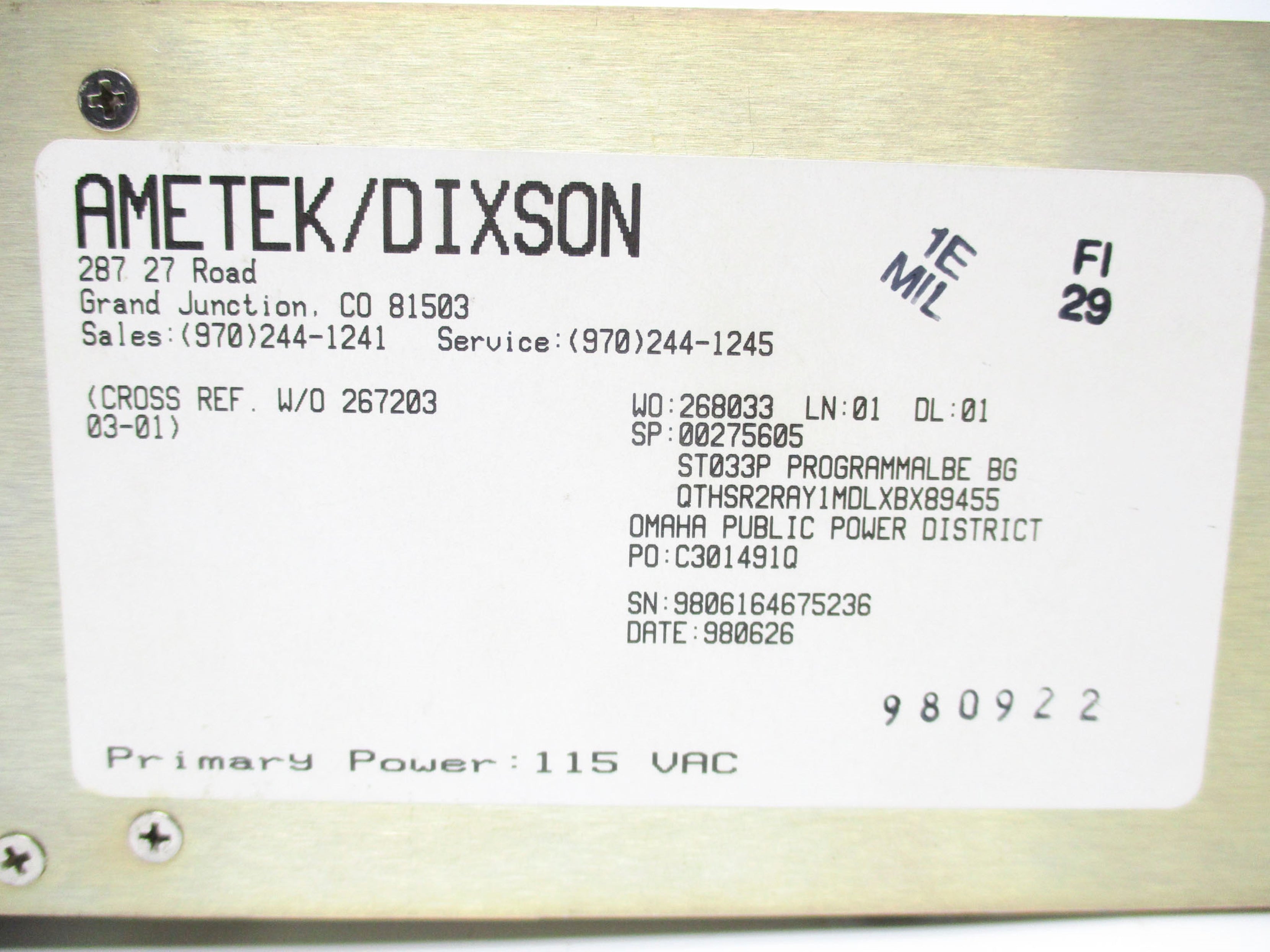 AMETEK 267203 UNMP