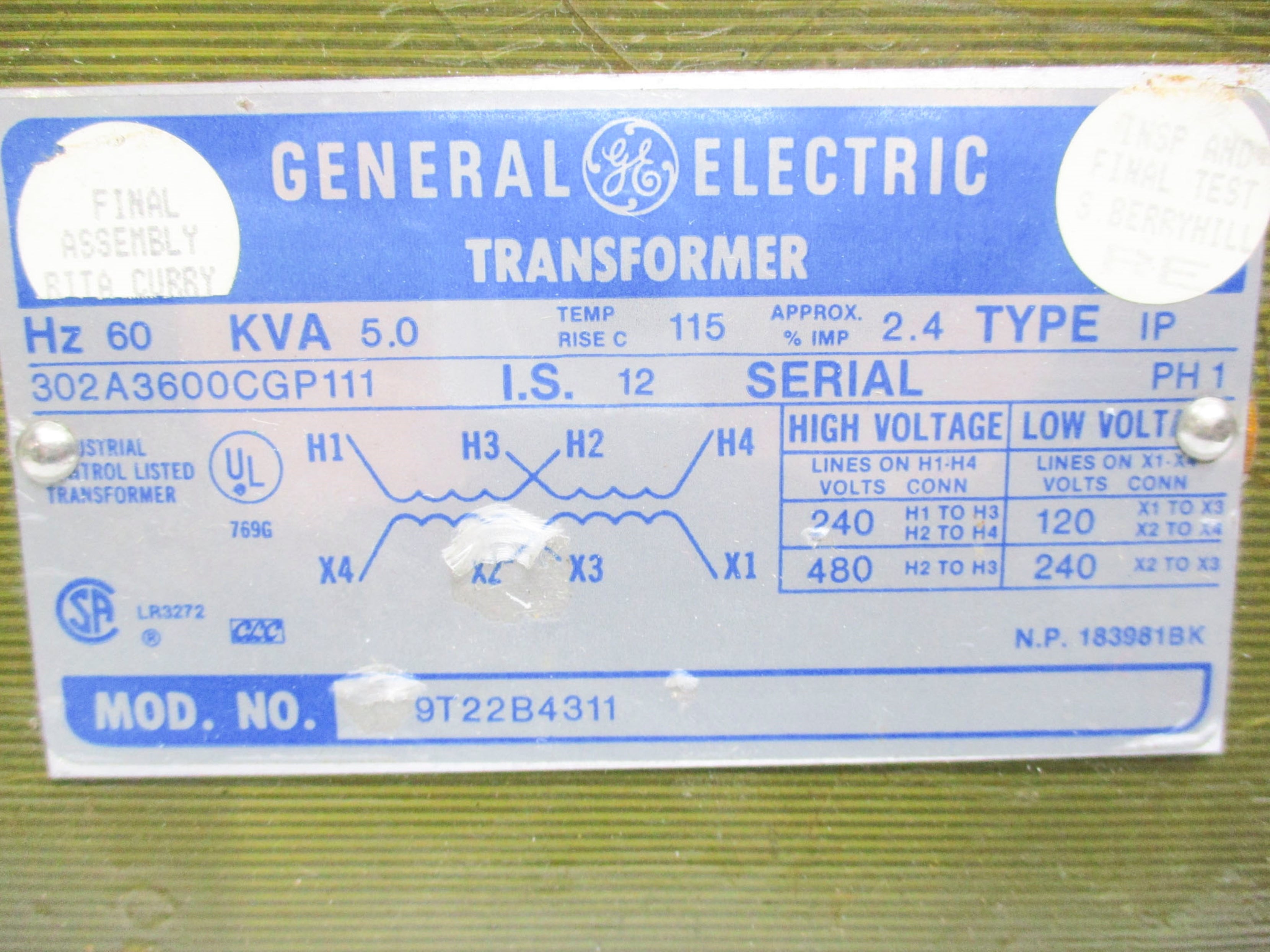 GENERAL ELECTRIC 9T22B4311 (AS PICTURED) UNMP