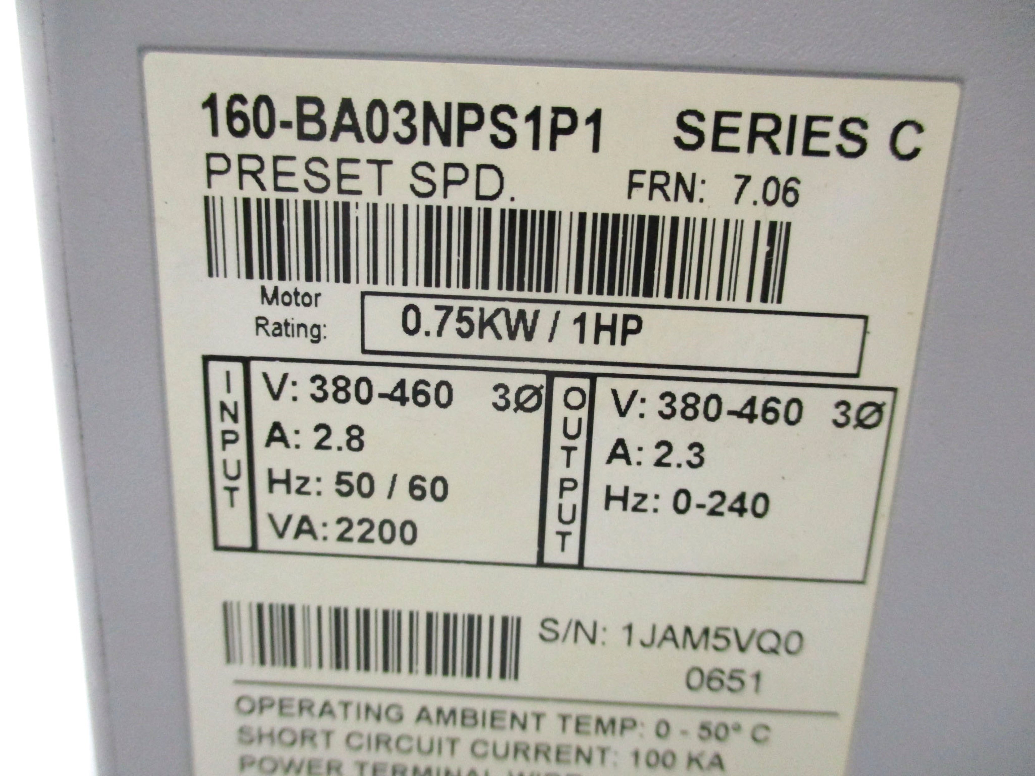 ALLEN BRADLEY 160-BA03NPS1P1 SER. C F/W 7.06 (AS PICTURED) UNMP