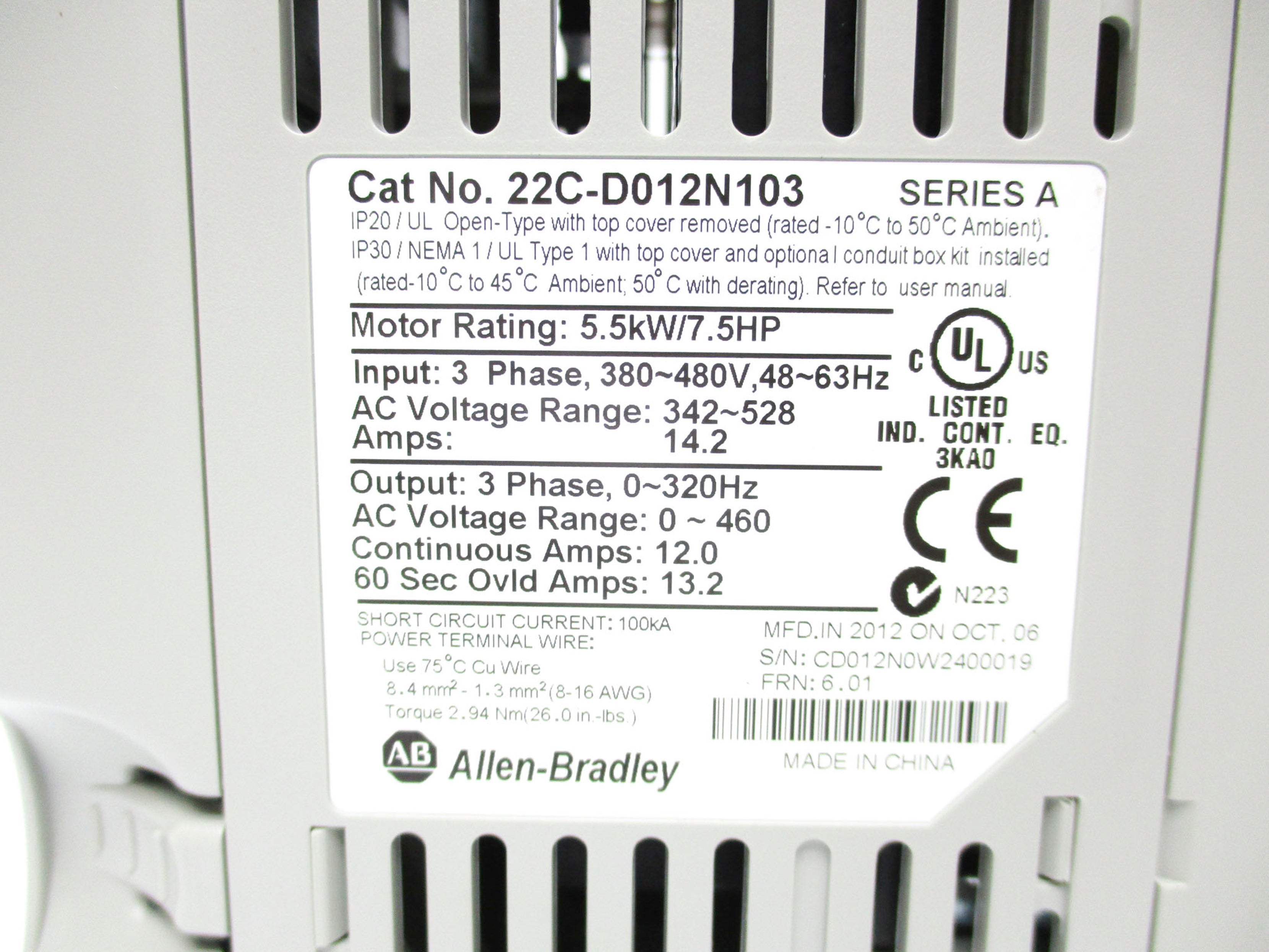 ALLEN BRADLEY 22C-D012N103 SER. A NSMP