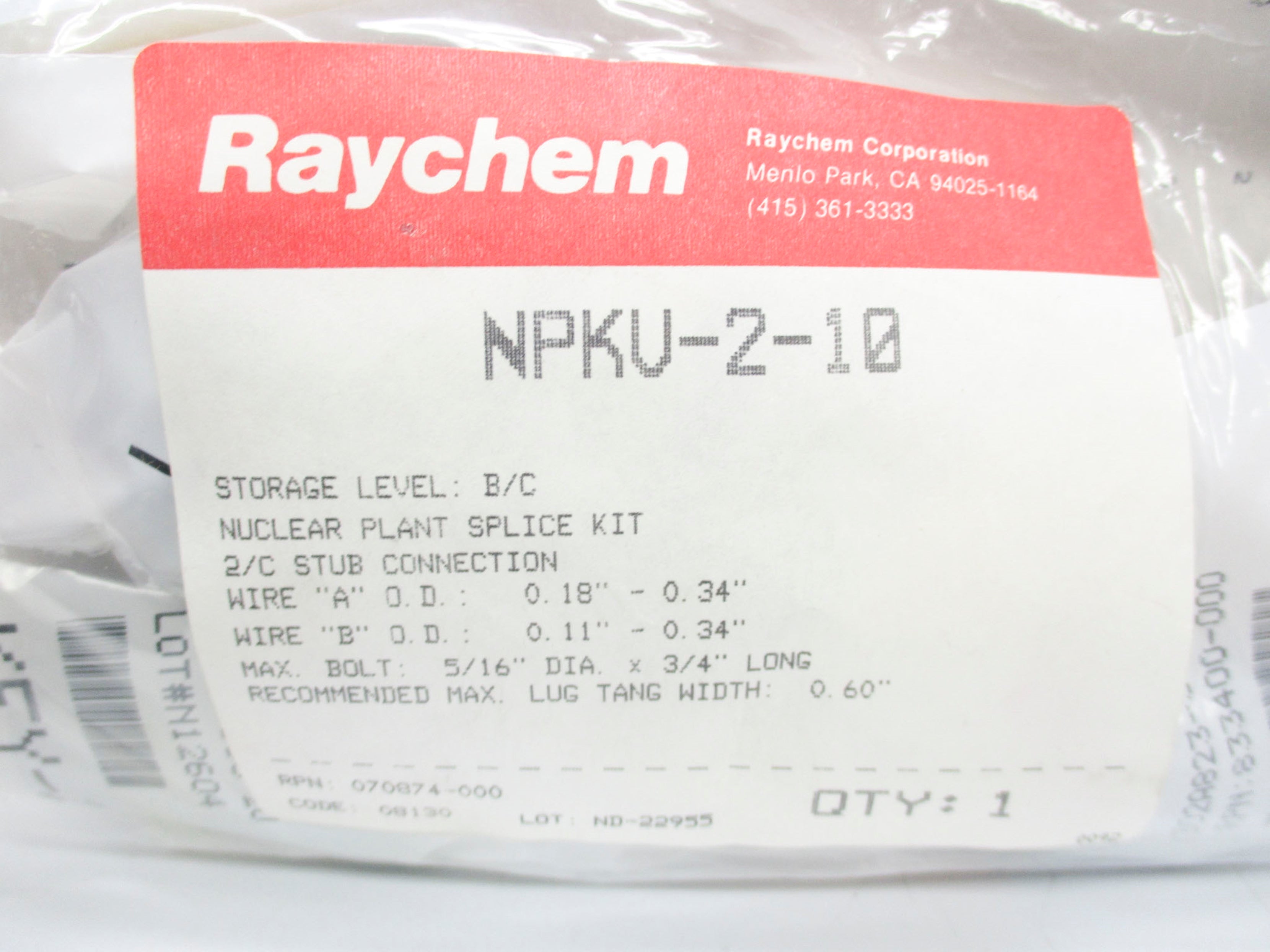 RAYCHEM NPKV-2-10 NSNP
