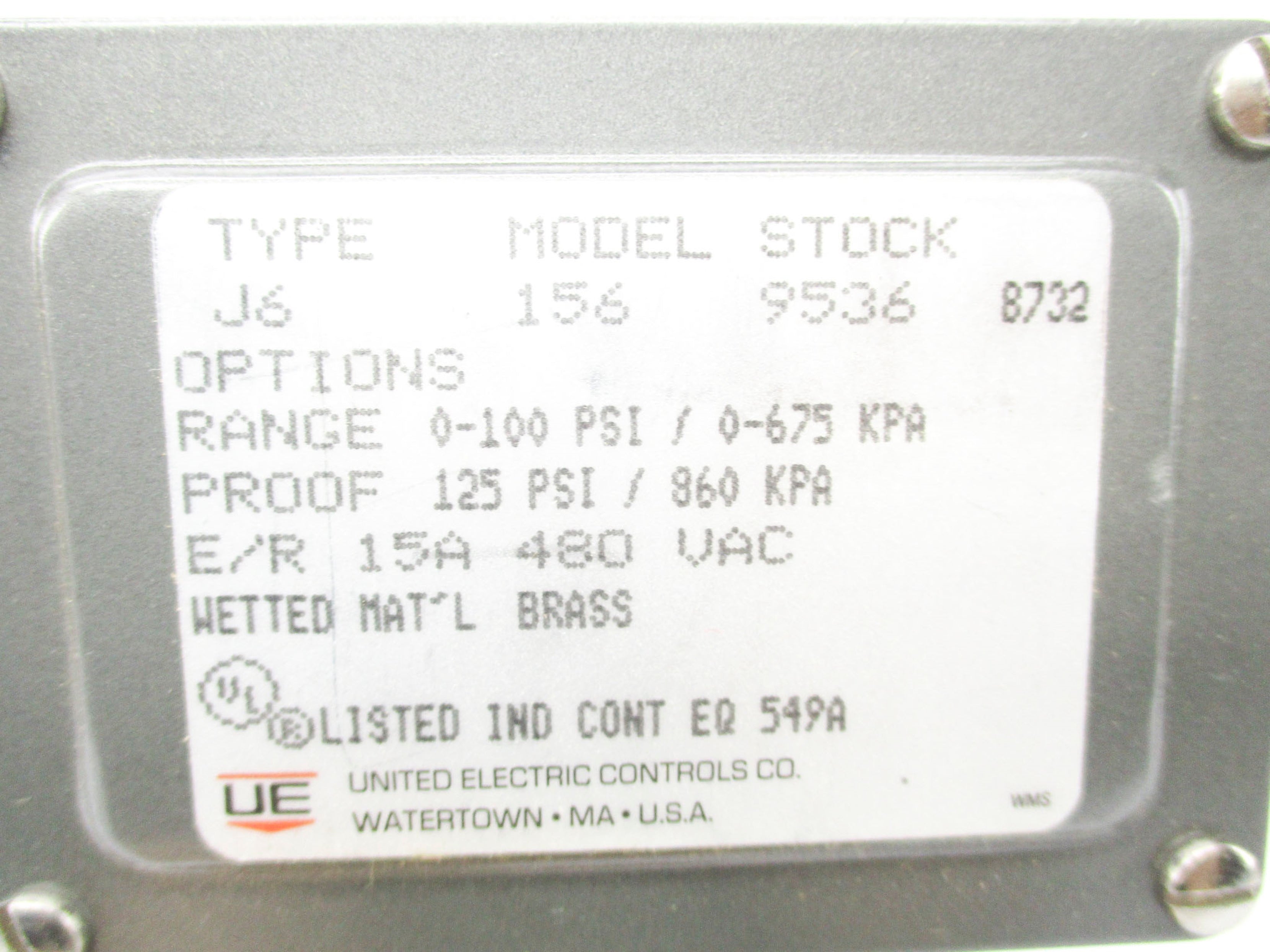 UNITED ELECTRIC J6-156 NSMP