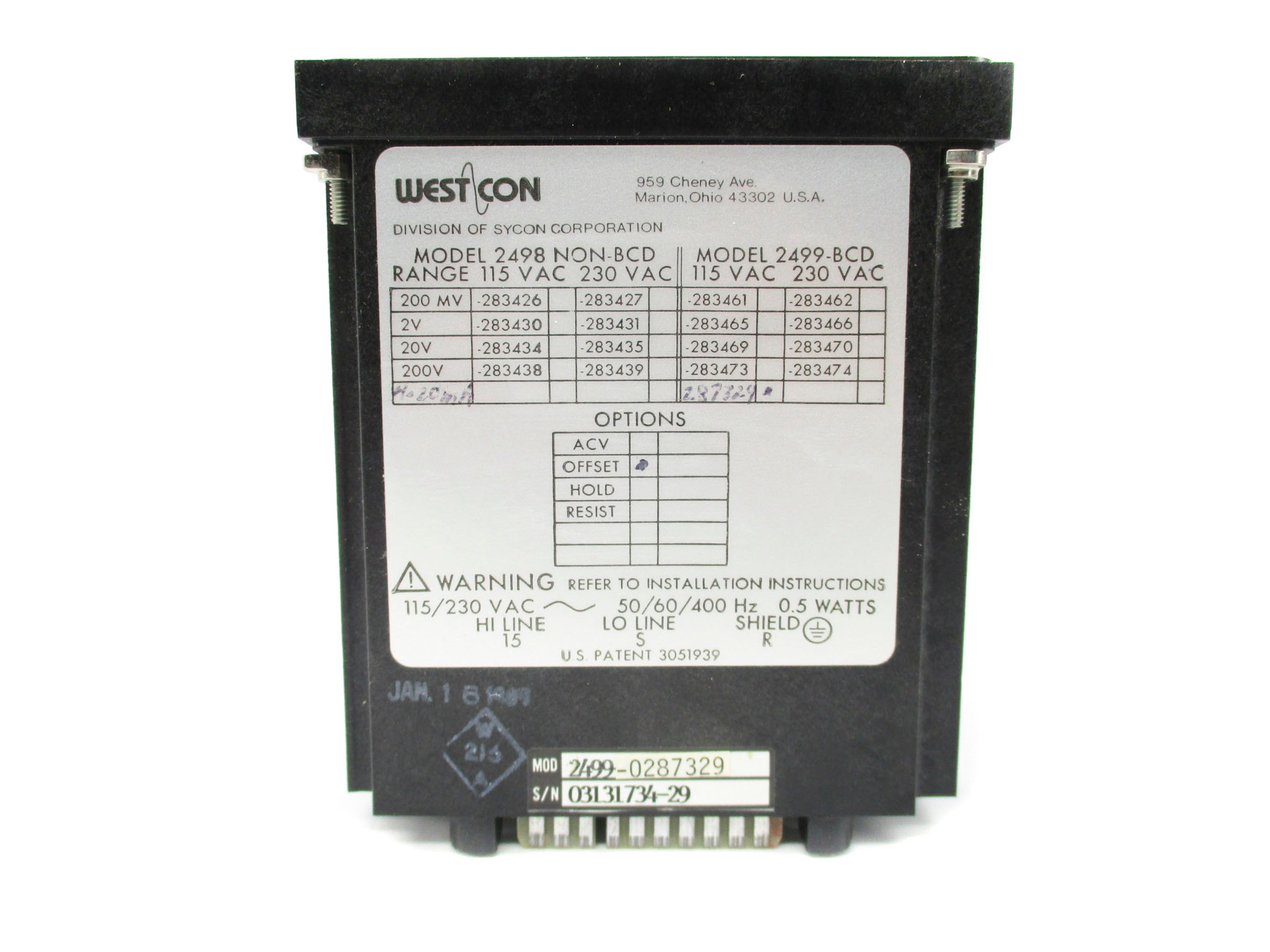 WESTCON 2499-0287329 115VAC UNMP