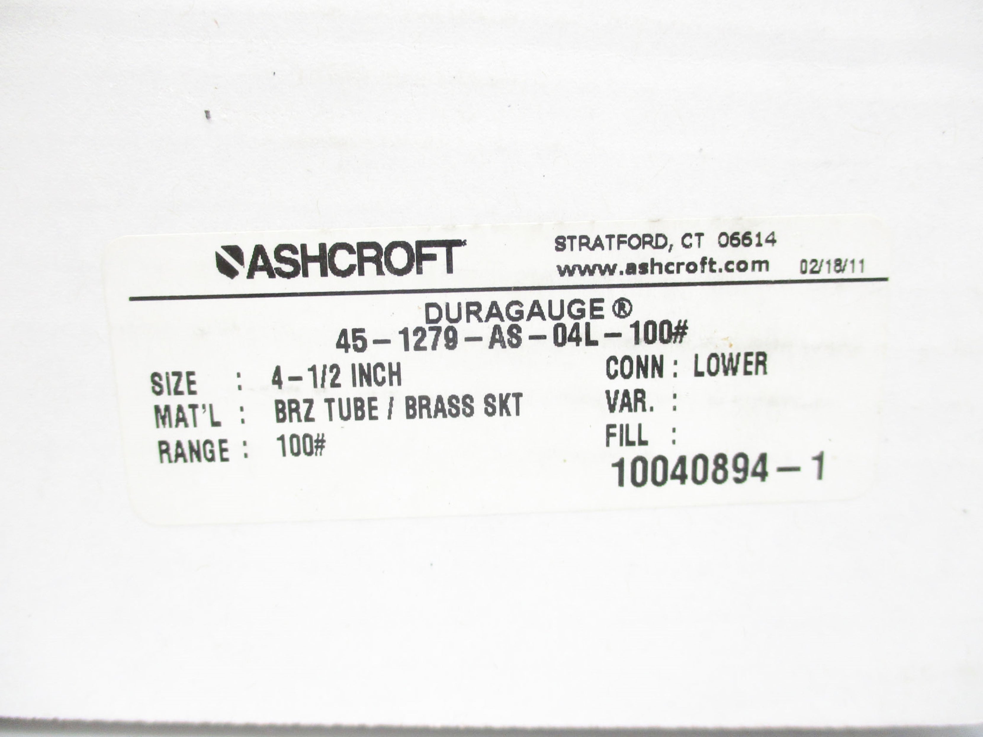 ASCROFT 45-1279-AS-04L-100# 0-100PSI NSMP
