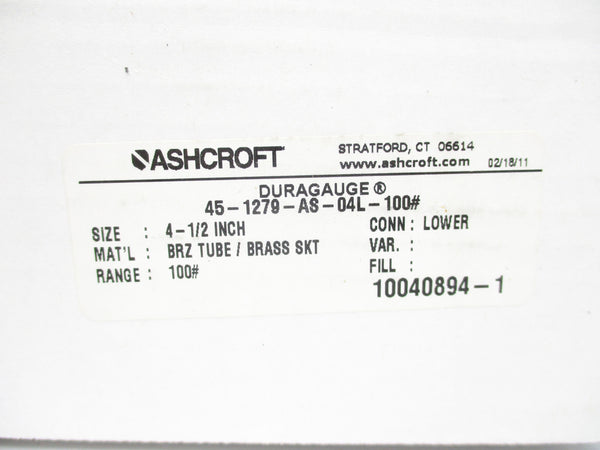 ASCROFT 45-1279-AS-04L-100# 0-100PSI NSMP