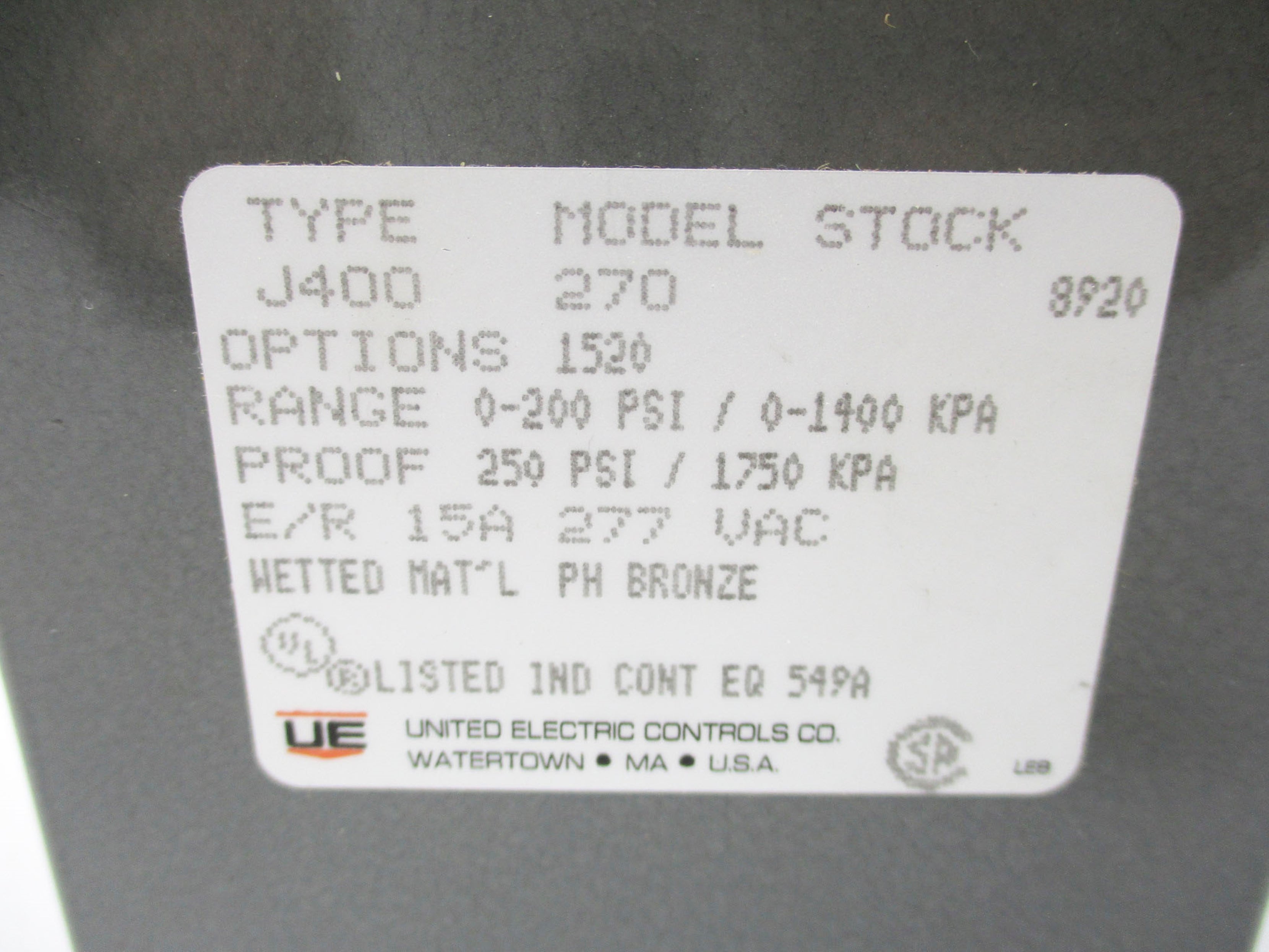 UNITED ELECTRIC J400270 0-200PSI NSNP