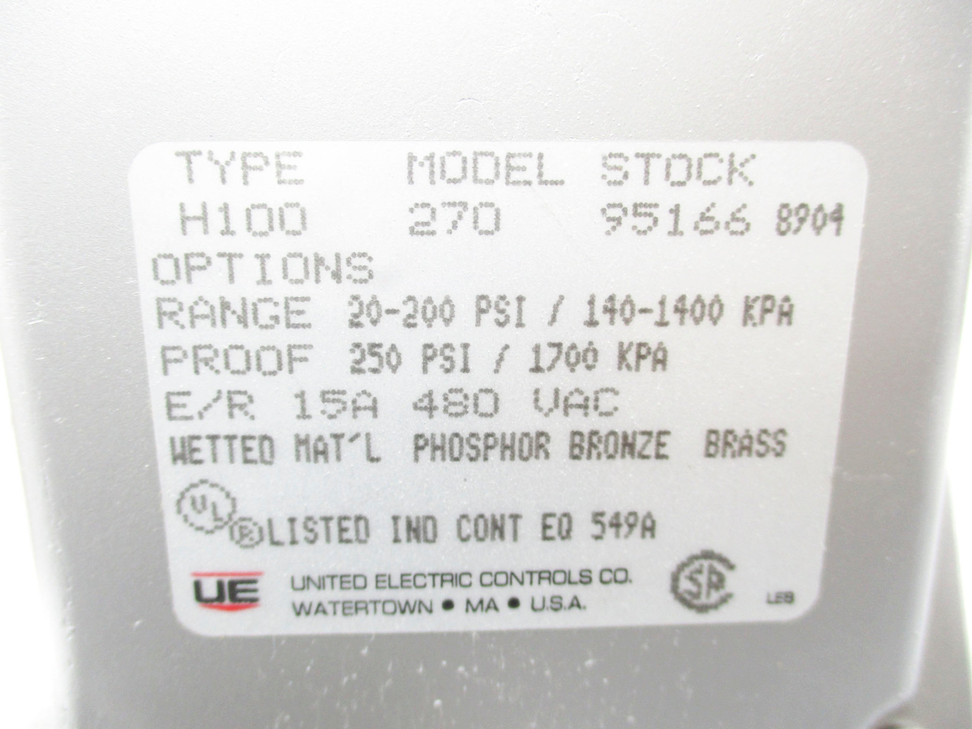 UNITED ELECTRIC H100270 20-200PSI NSMP