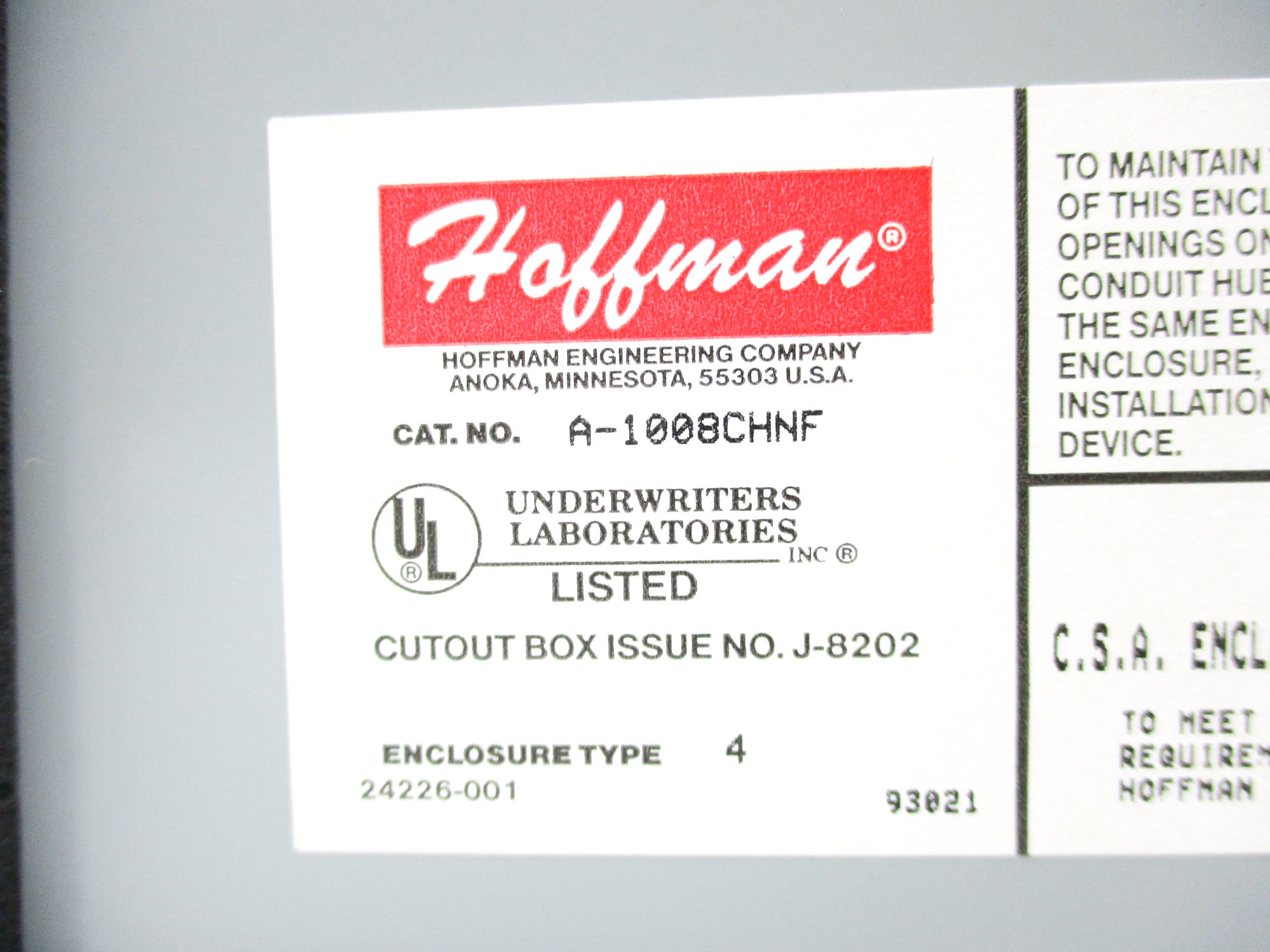 HOFFMAN A-1008CHNF NSNP