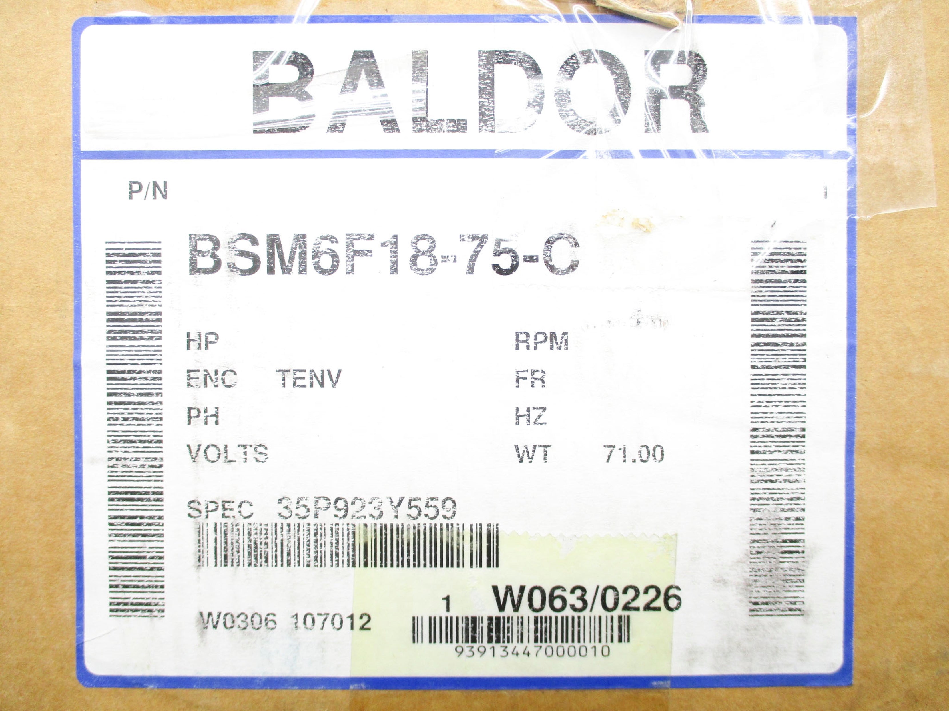 BALDOR BSM6F18-75-C NSMP