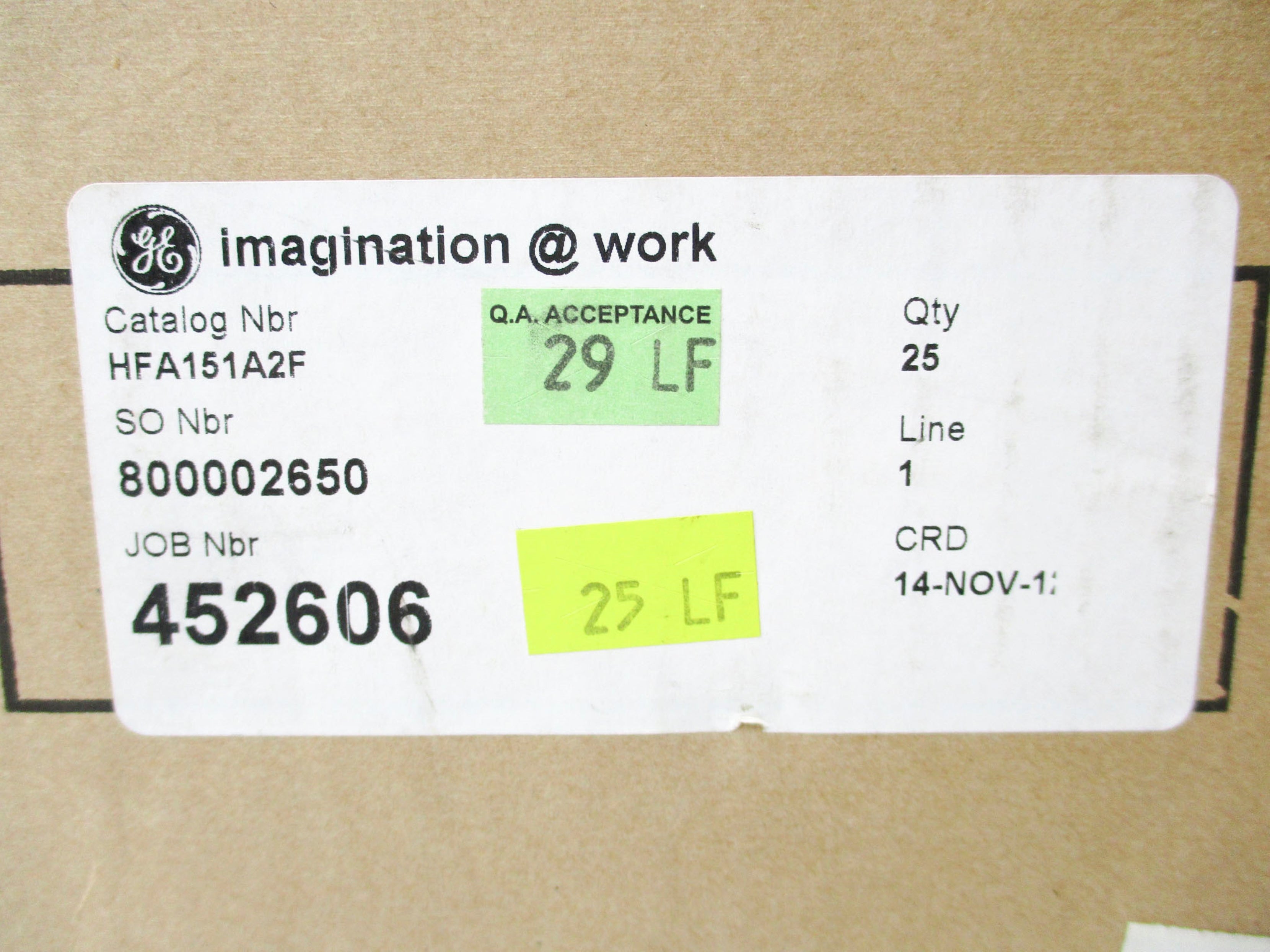 GENERAL ELECTRIC HFA151A2F 125V NSMP